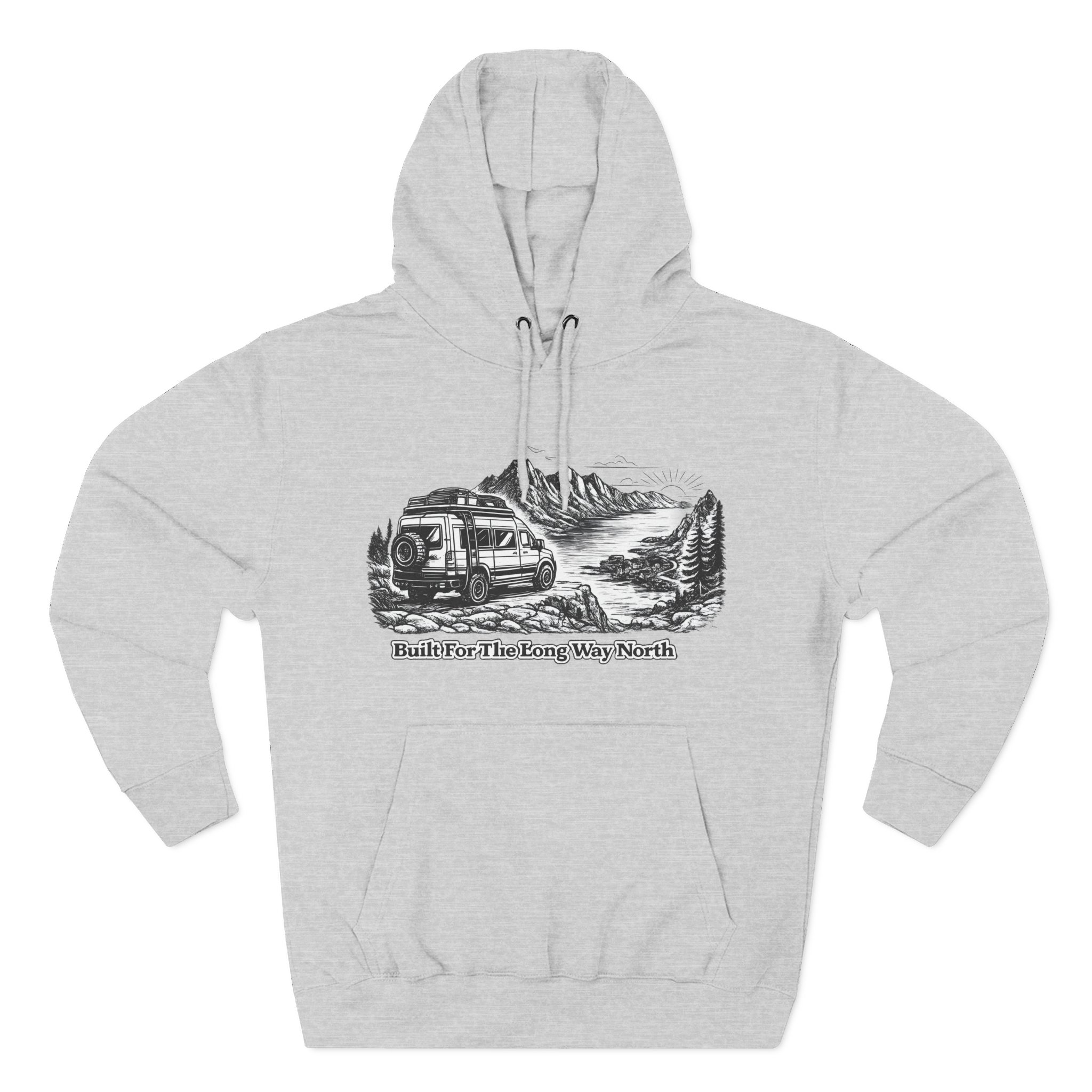 Three-Panel Fleece Hoodie - "Built For The Long Way North" Design Minimal-Line