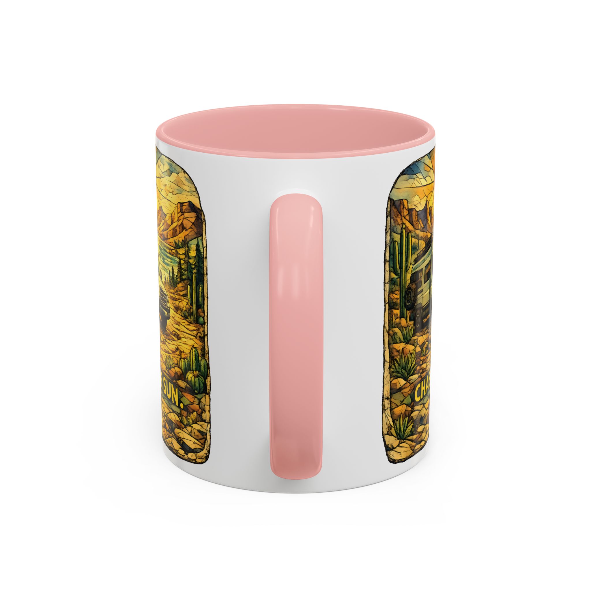 Accent Coffee Mug (11, 15oz) — "Chase The Sun" Design Cubic-Line