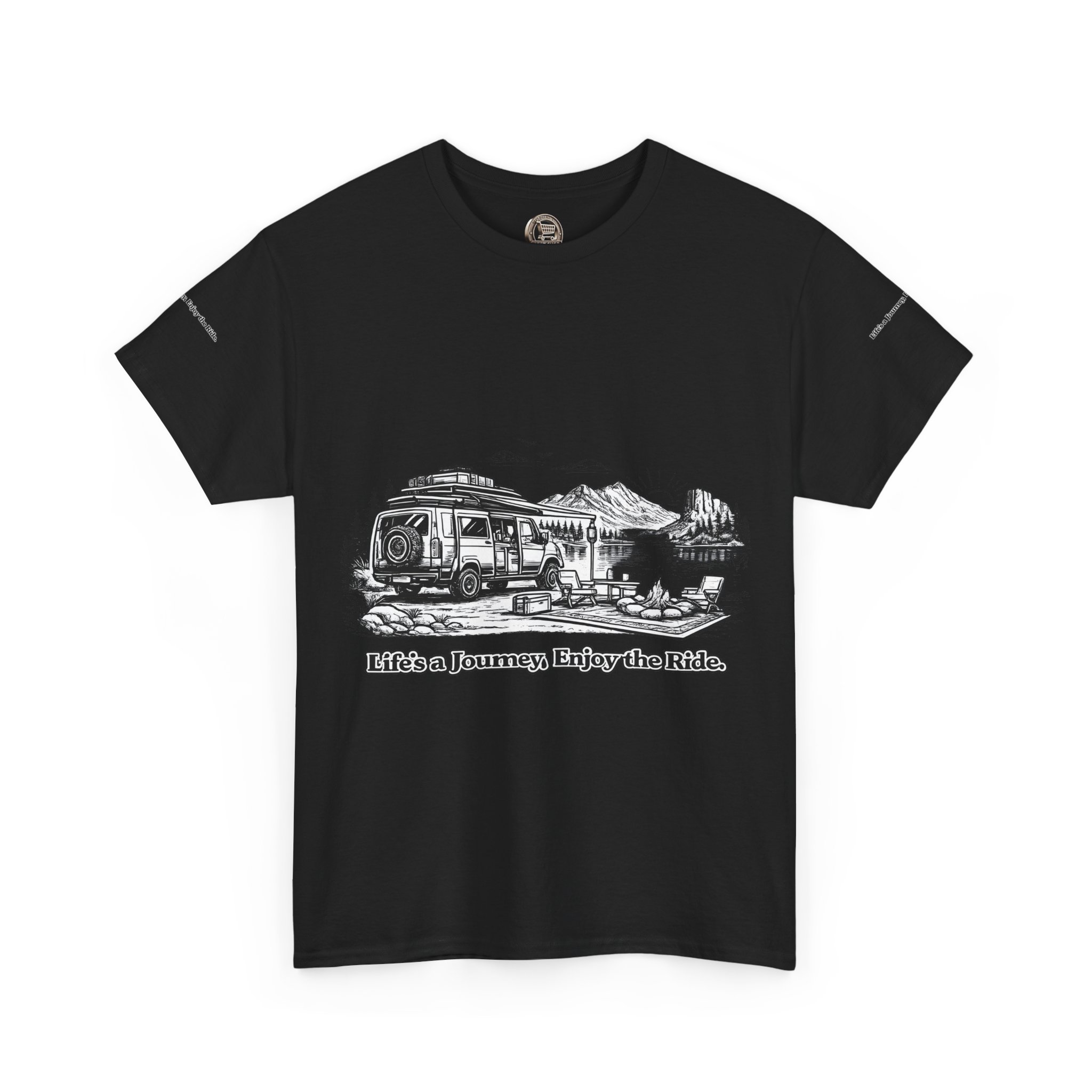 Unisex Heavy Cotton Tee — "Lifes A Journey,Enjoy The Ride" Design Minimal-Line