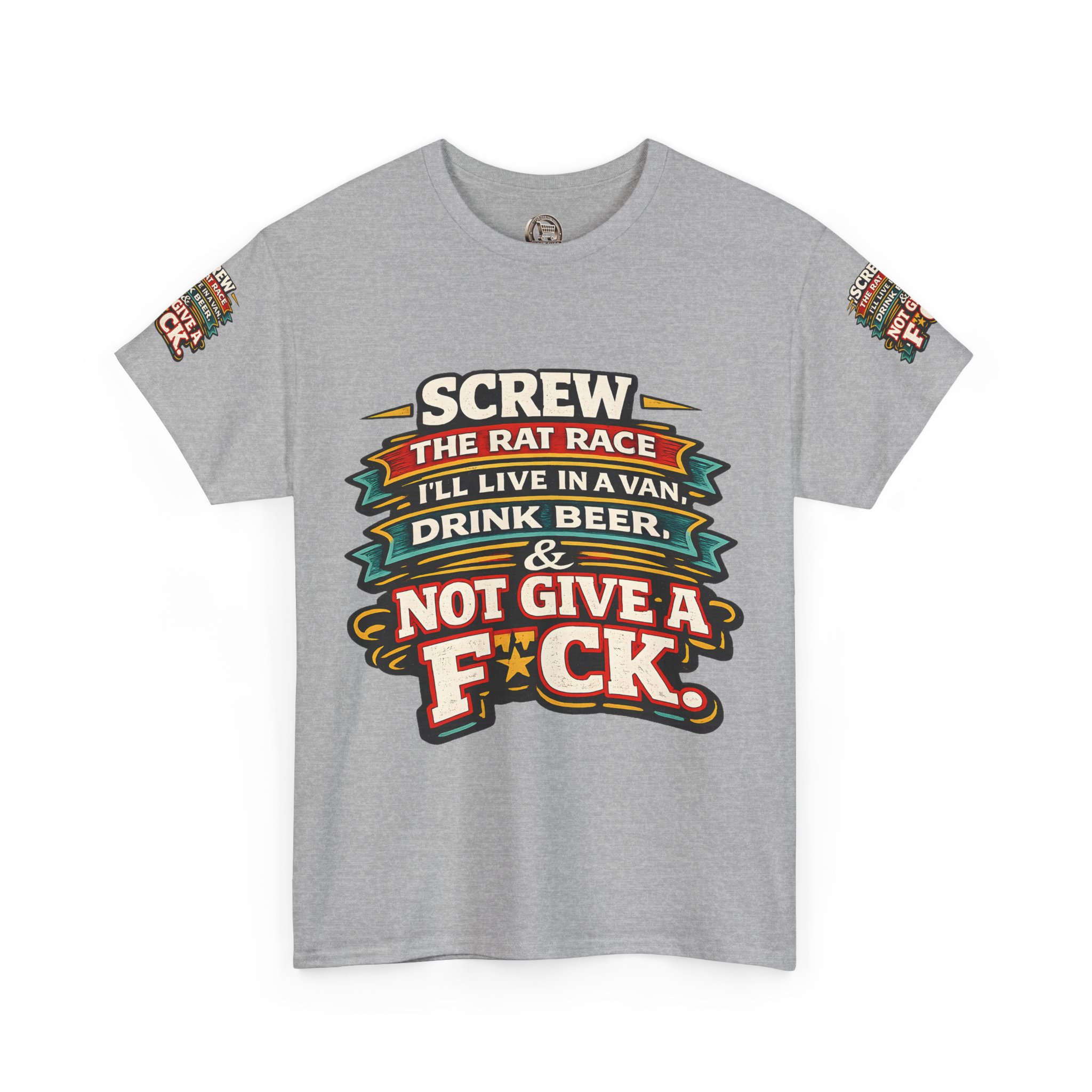 Unisex Heavy Cotton Tee — "Screw The Rat Race" Design F**K-Line