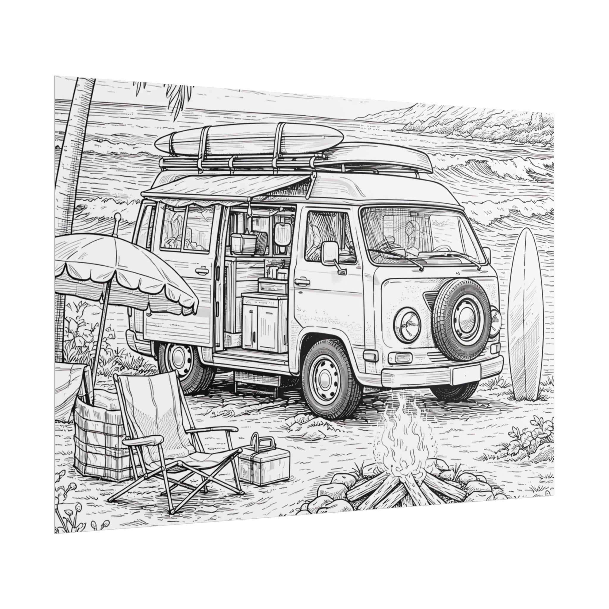 Campervan Poster — Vintage RV Camping Landscape Wall Art