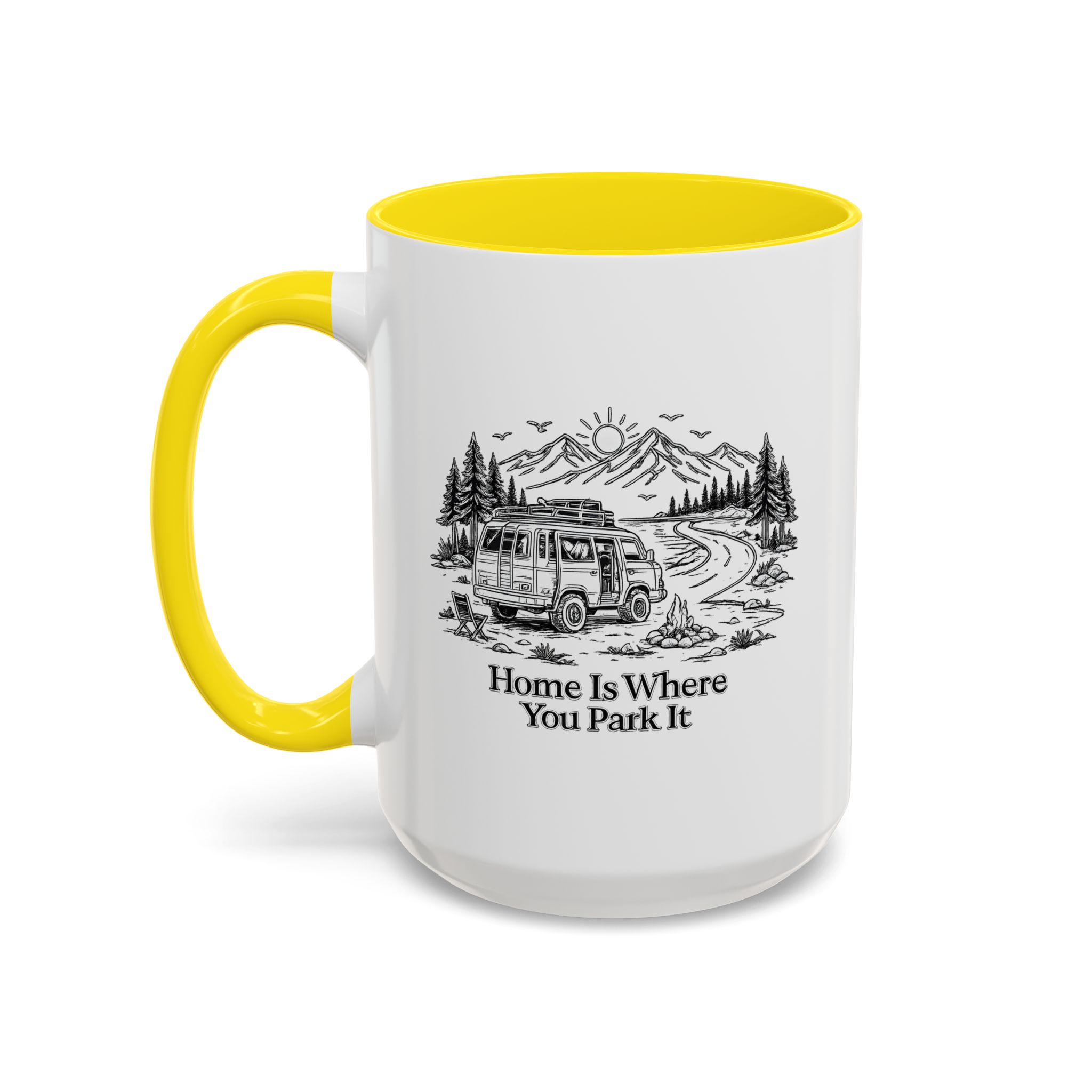 Accent Coffee Mug (11, 15oz) — "Home Is Where You Park It" Design Minimal-Line