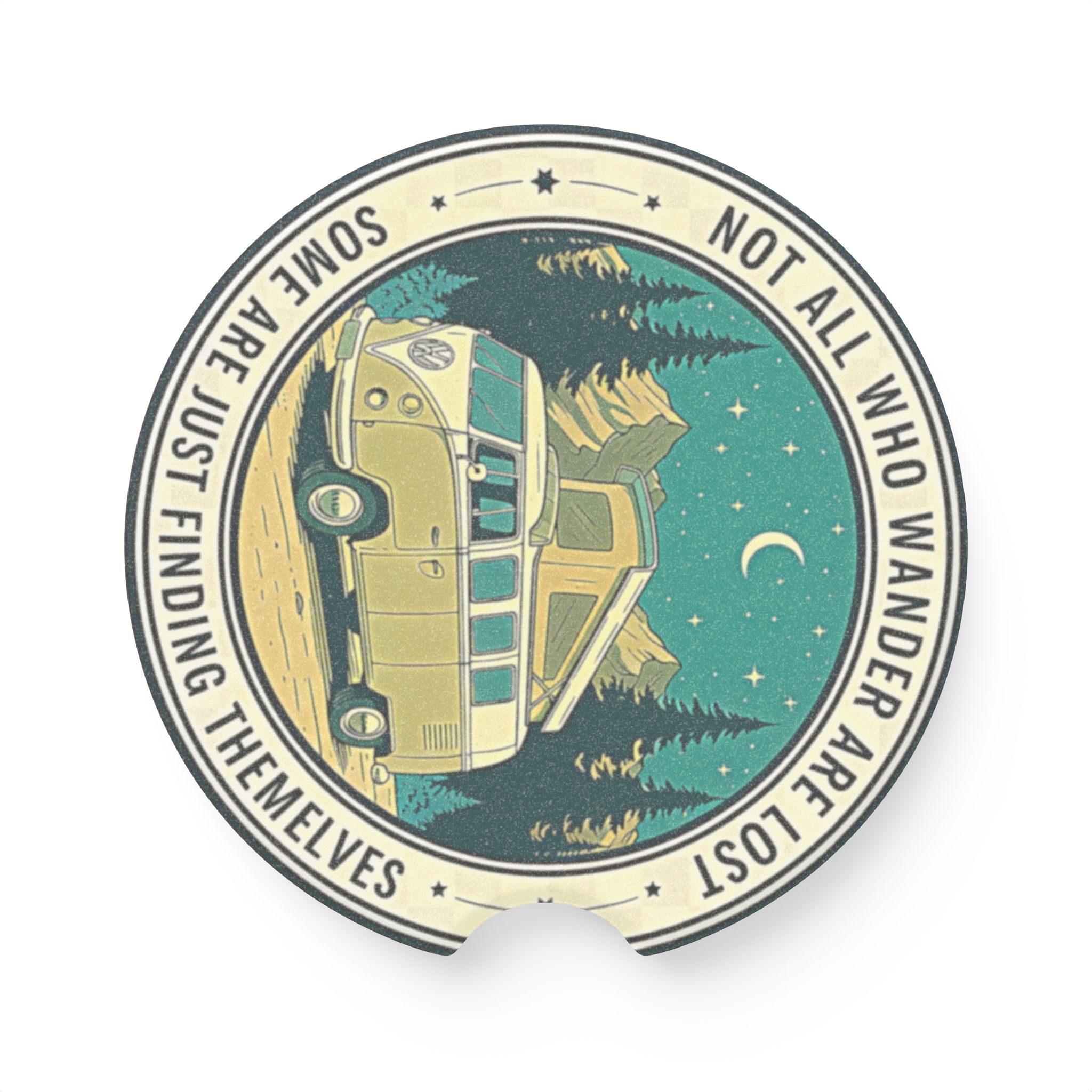 Soapstone Car Coaster — "Not All Who Wander Are Lost" Van Camping Design