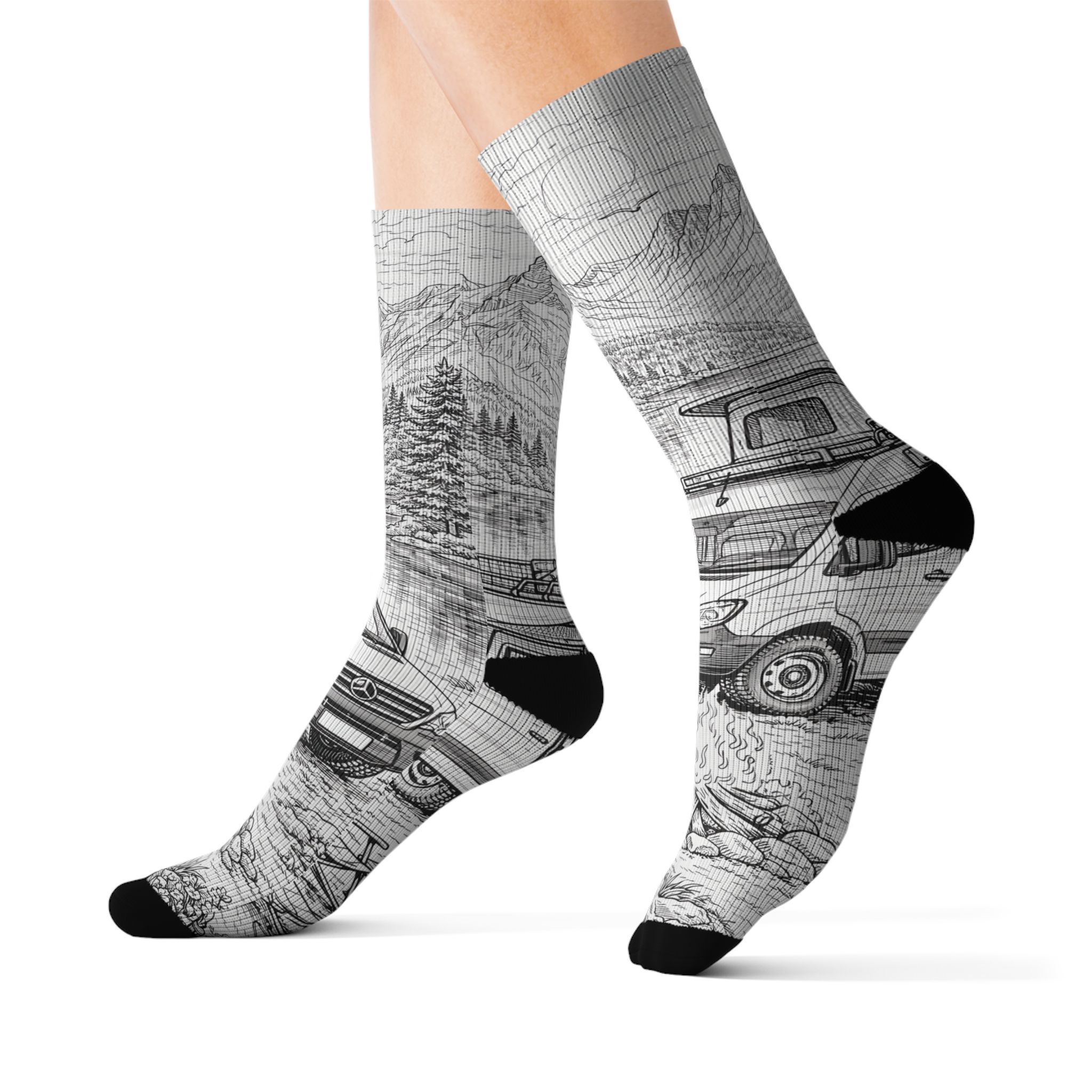 Sublimation Socks — Retro Camper Roadtrip Crew Socks