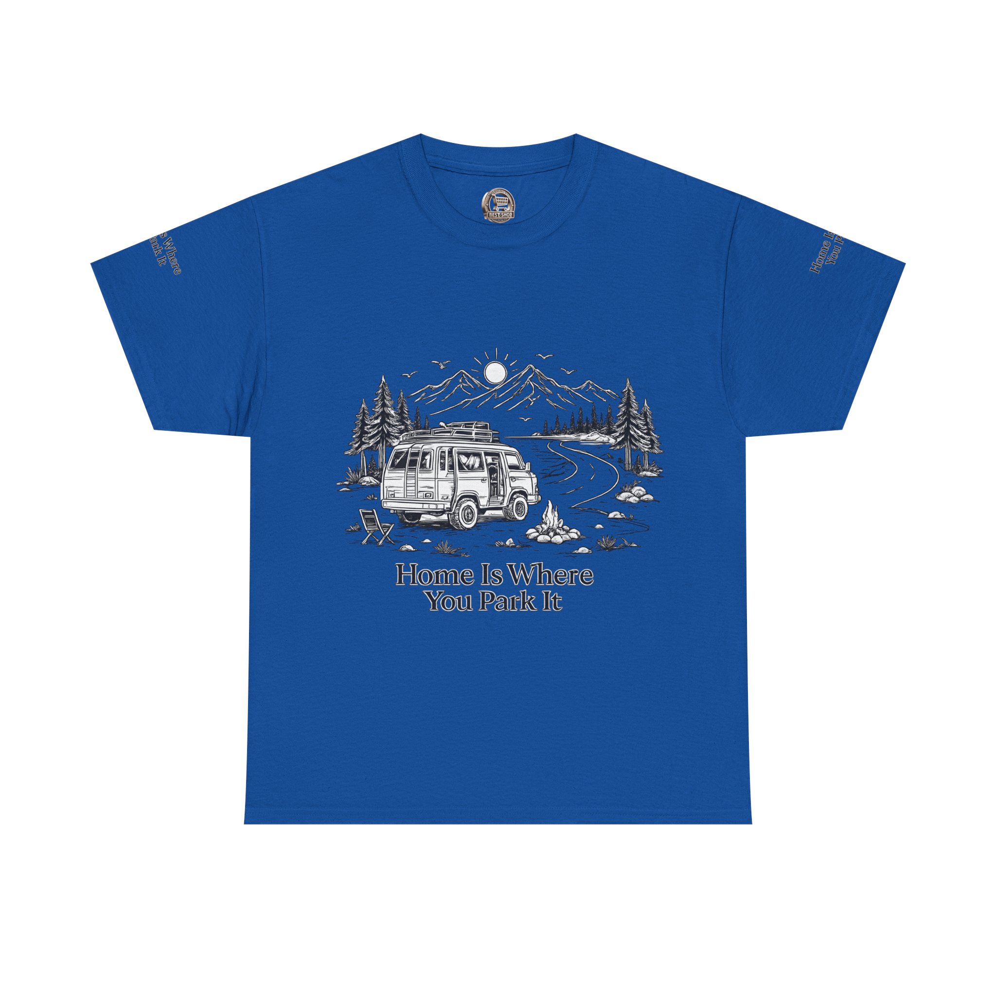 Unisex Heavy Cotton Tee — "Home Is Where You Park It" Design Minimal-Line