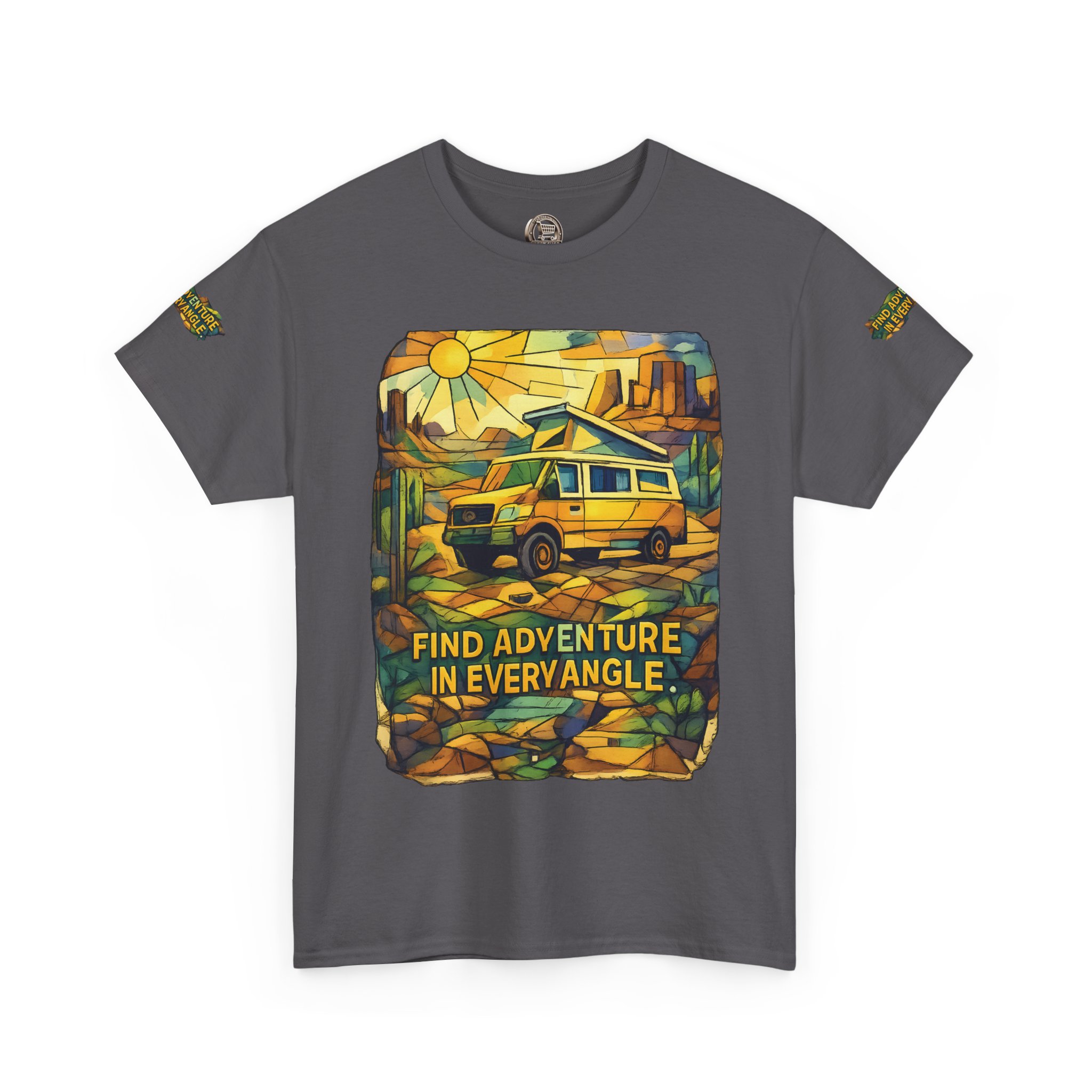Unisex Heavy Cotton Tee — "Find Adventure In Every Corner" Design Cubic-Line