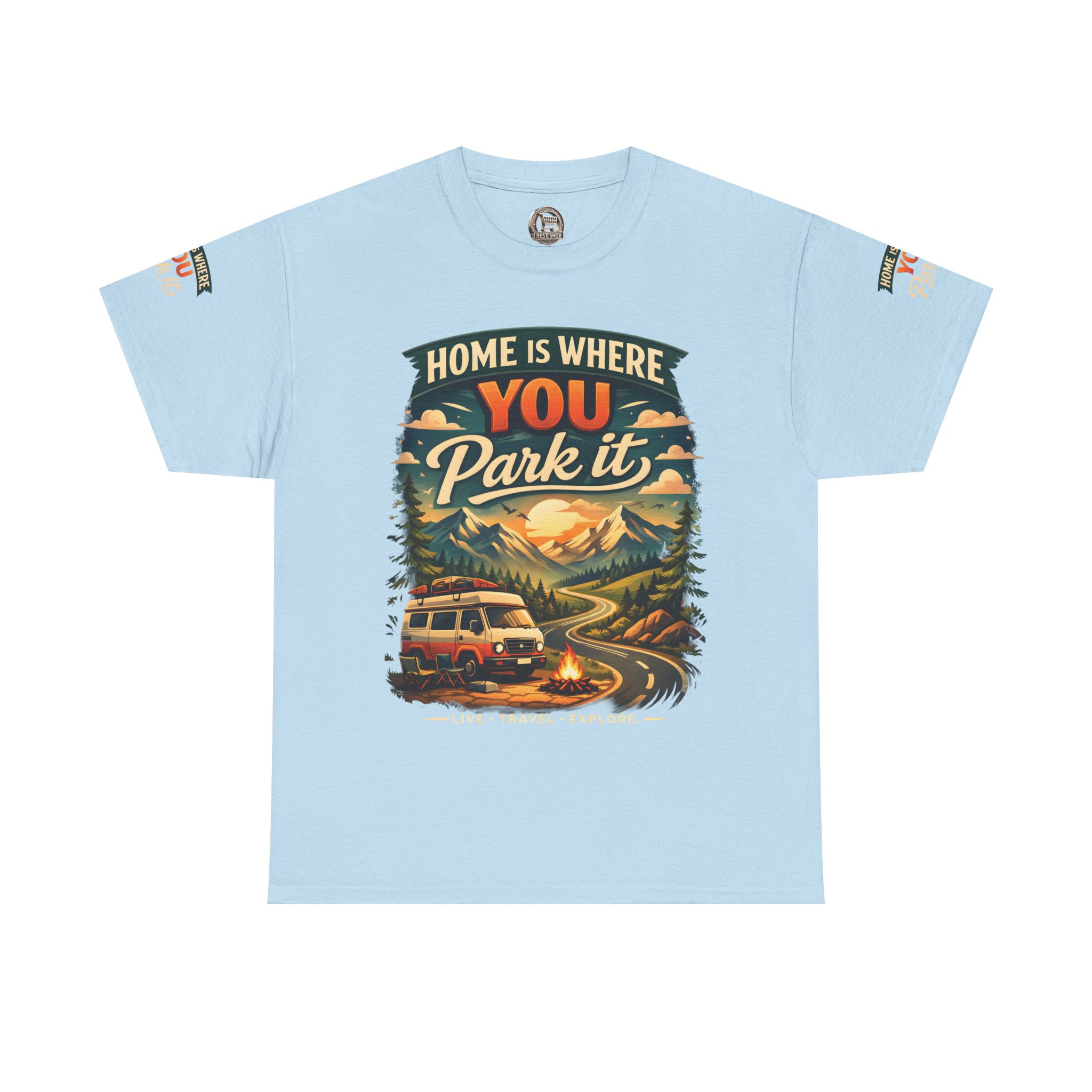 Unisex Heavy Cotton Tee — "Hom Is Where You Park It" Design Scenic-Line