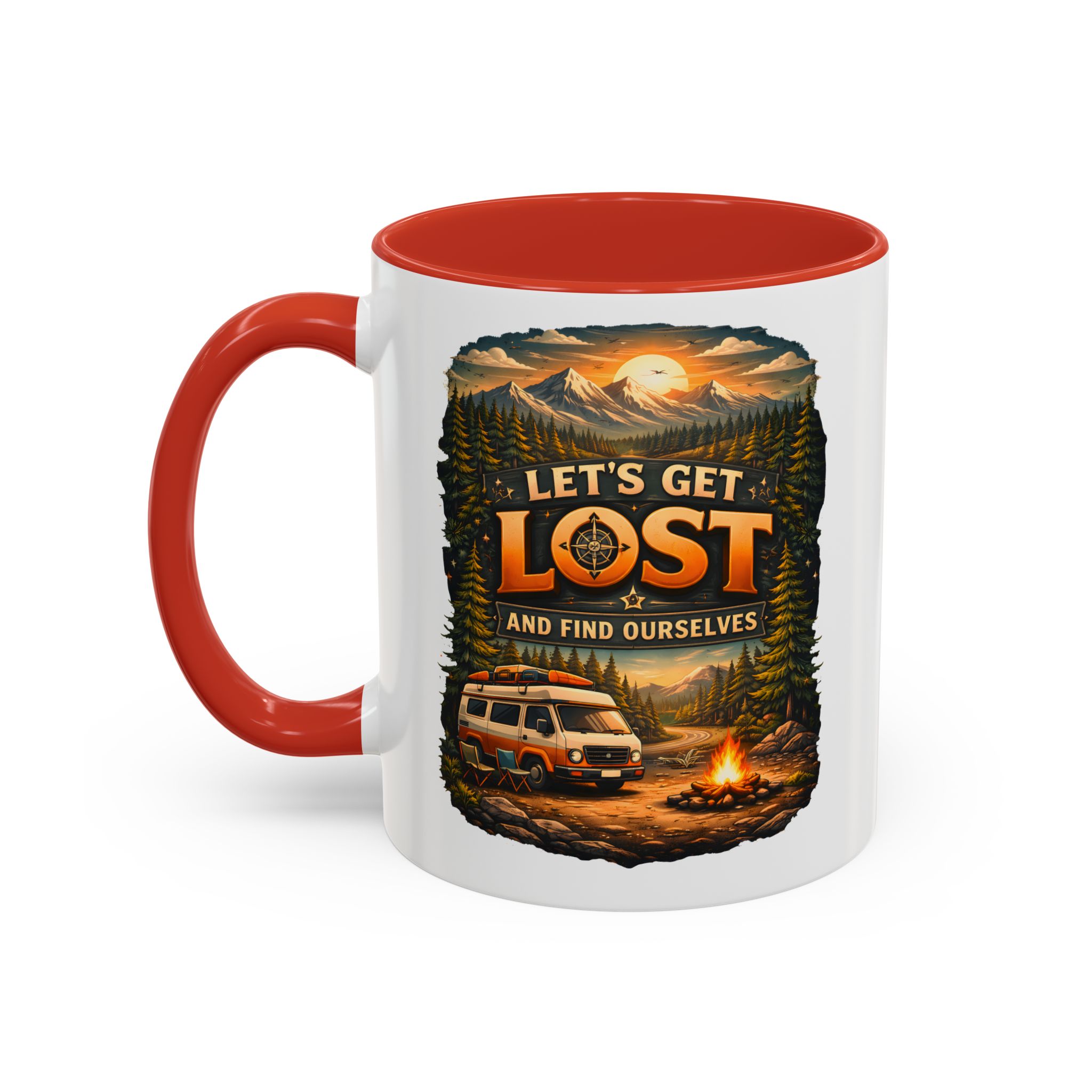 Accent Coffee Mug (11, 15oz) — "Let´s Get Lost And Find Ourselfs" Design Scenic-Line