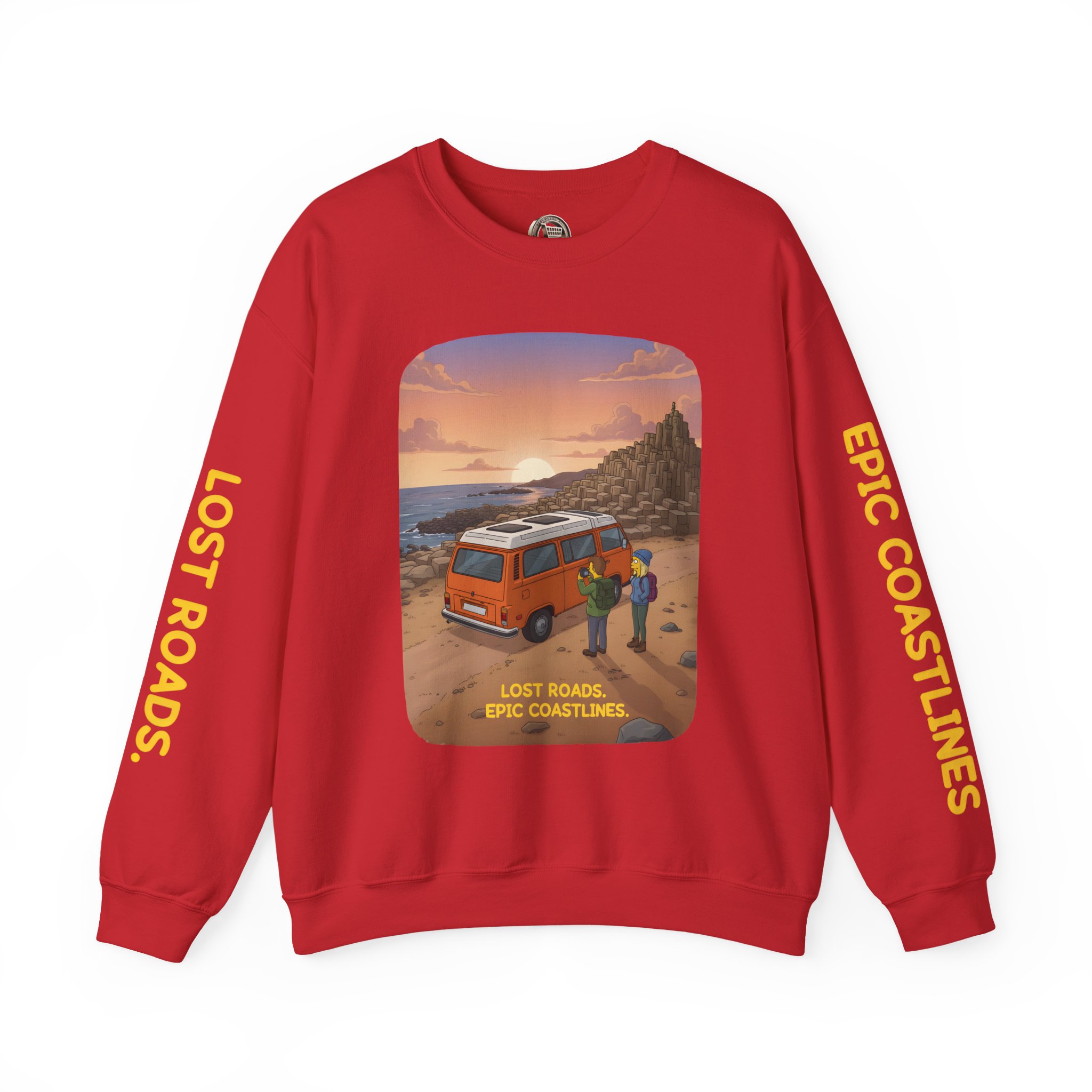 Unisex Heavy Blend™ Crewneck Sweatshirt — "Lost Roads Epic Coastlines" Design Sitcom-Line