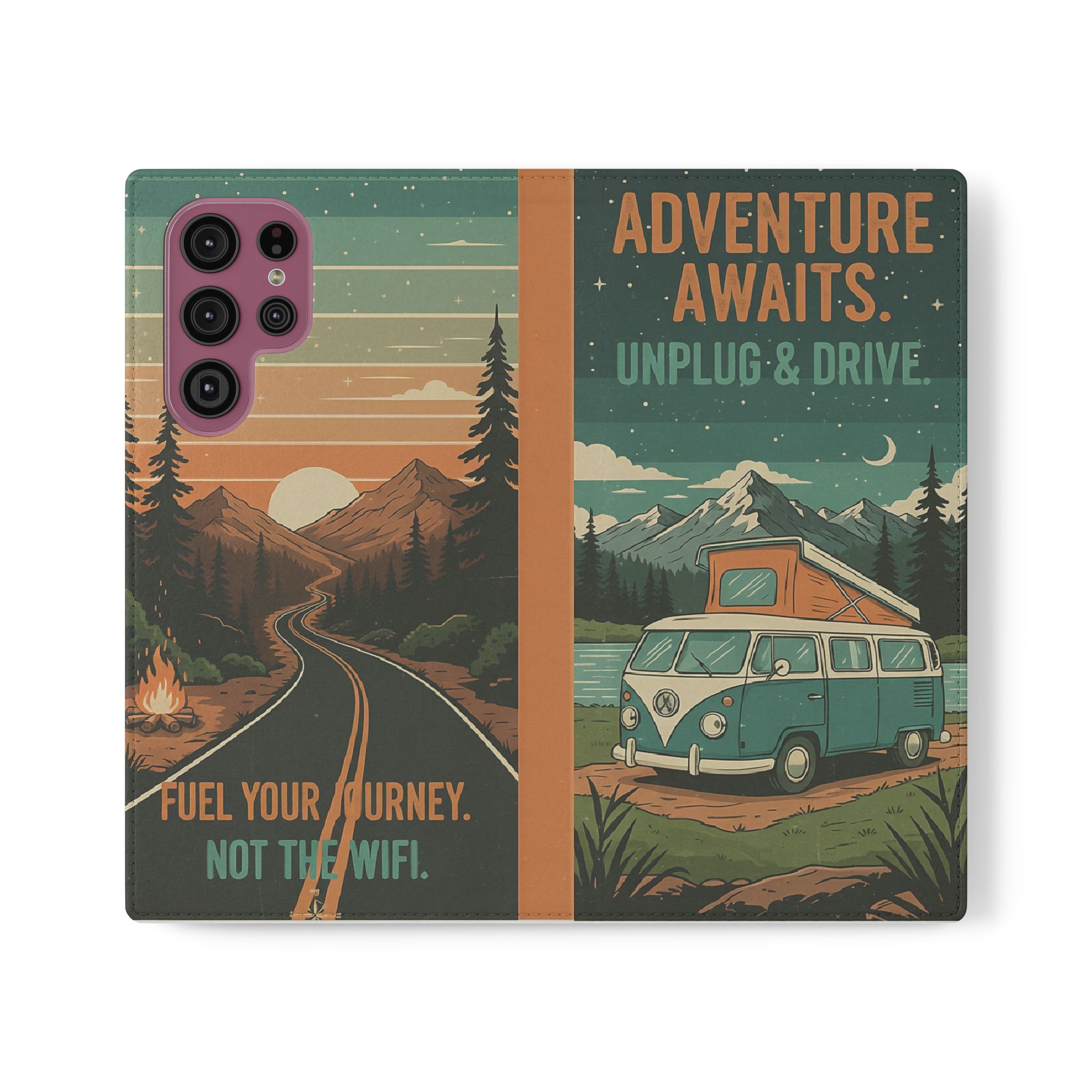 Flip Phone Case — "Adventure Awaits Unplug & Drive" Wallet Case