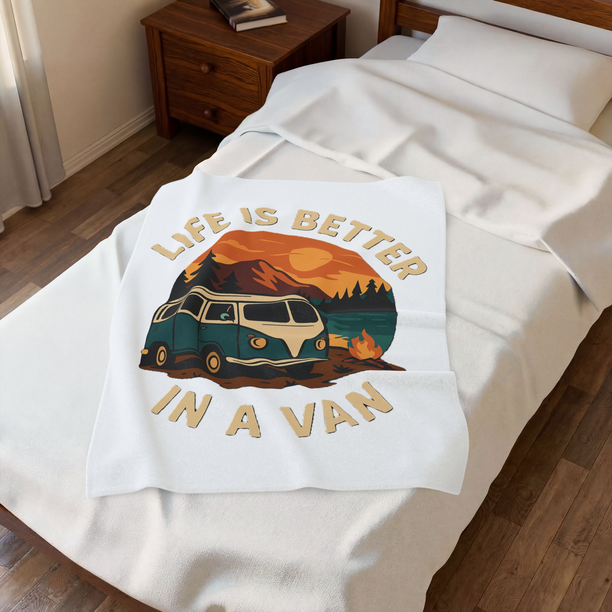 Velveteen Plush Blanket – "Life Is Better In A Van" Retro Campervan Camping Throw