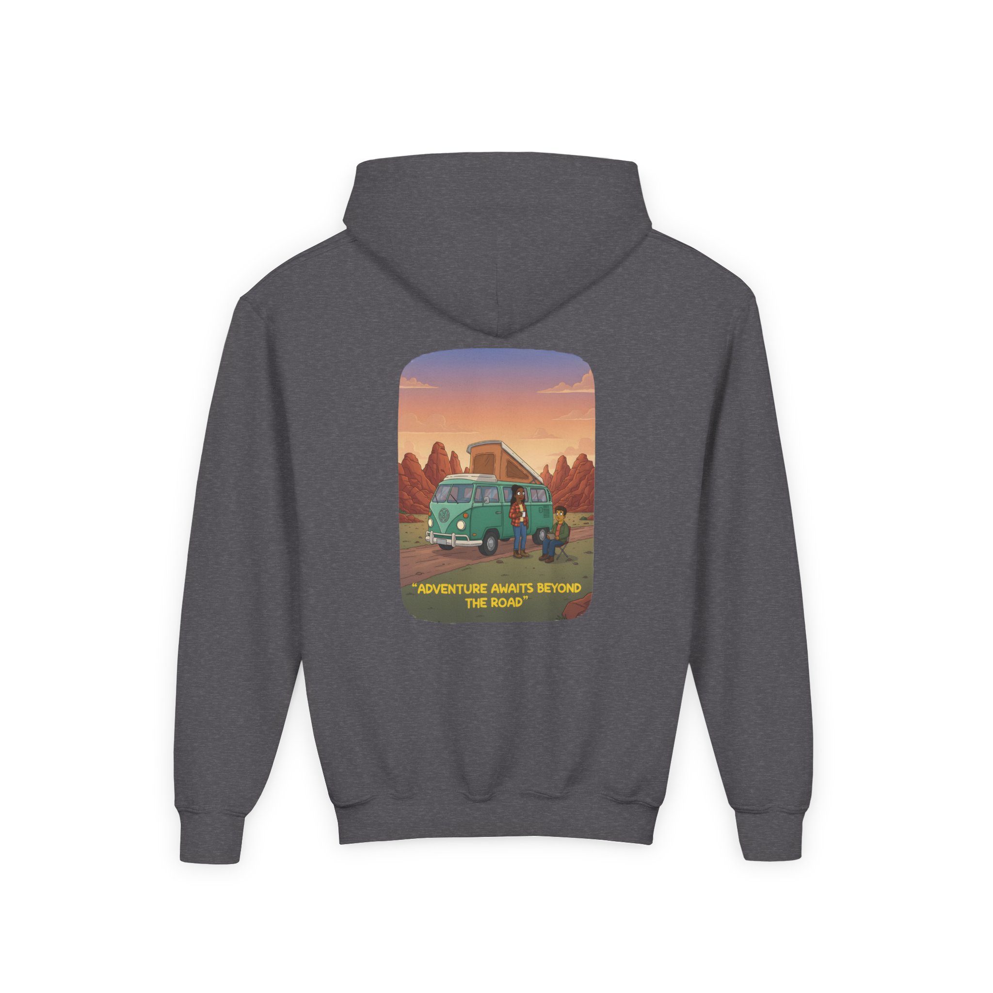 Youth Hoodie(Gildan) – "Adventure Awaits Beyond The Road" (Design Sitcom-Line)