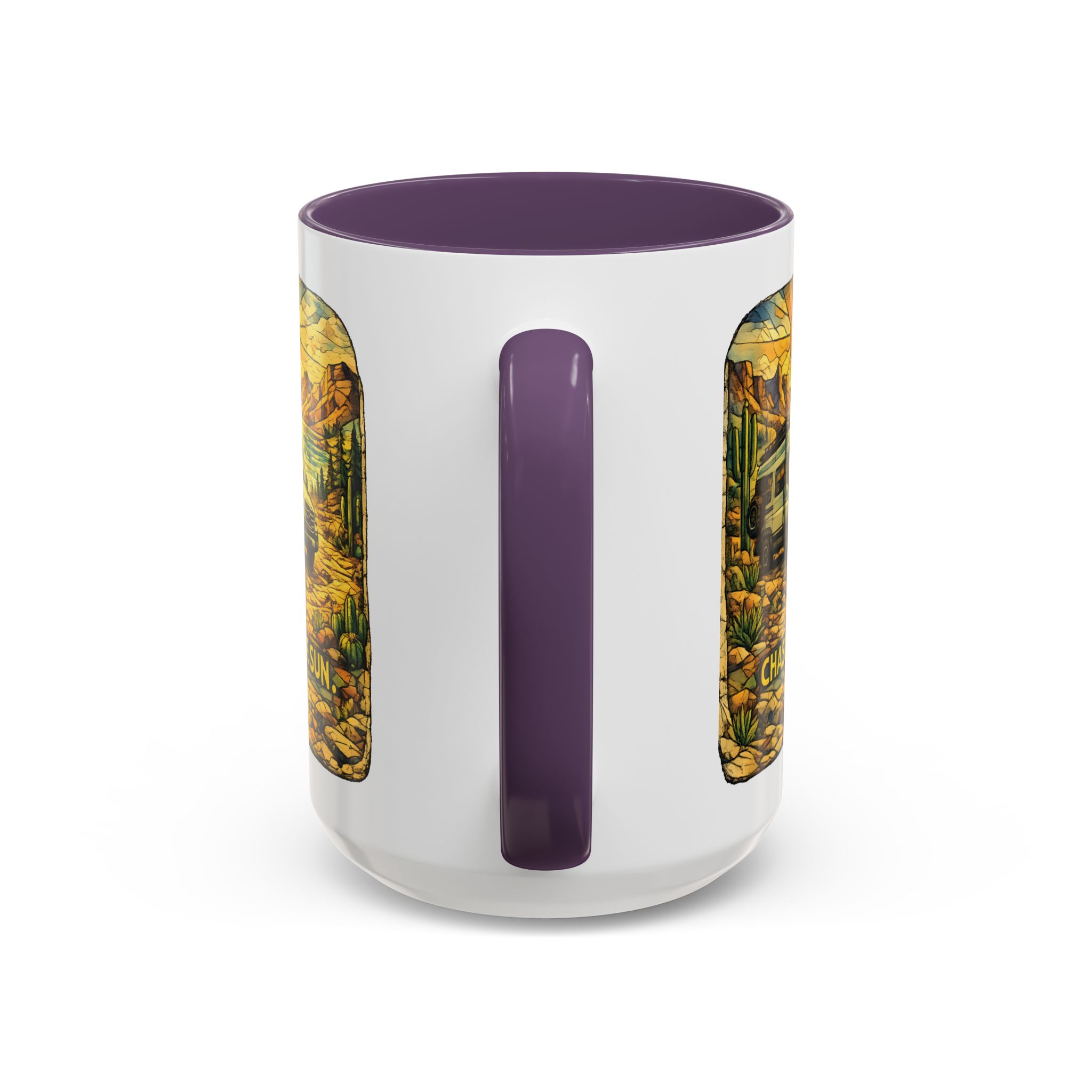 Accent Coffee Mug (11, 15oz) — "Chase The Sun" Design Cubic-Line