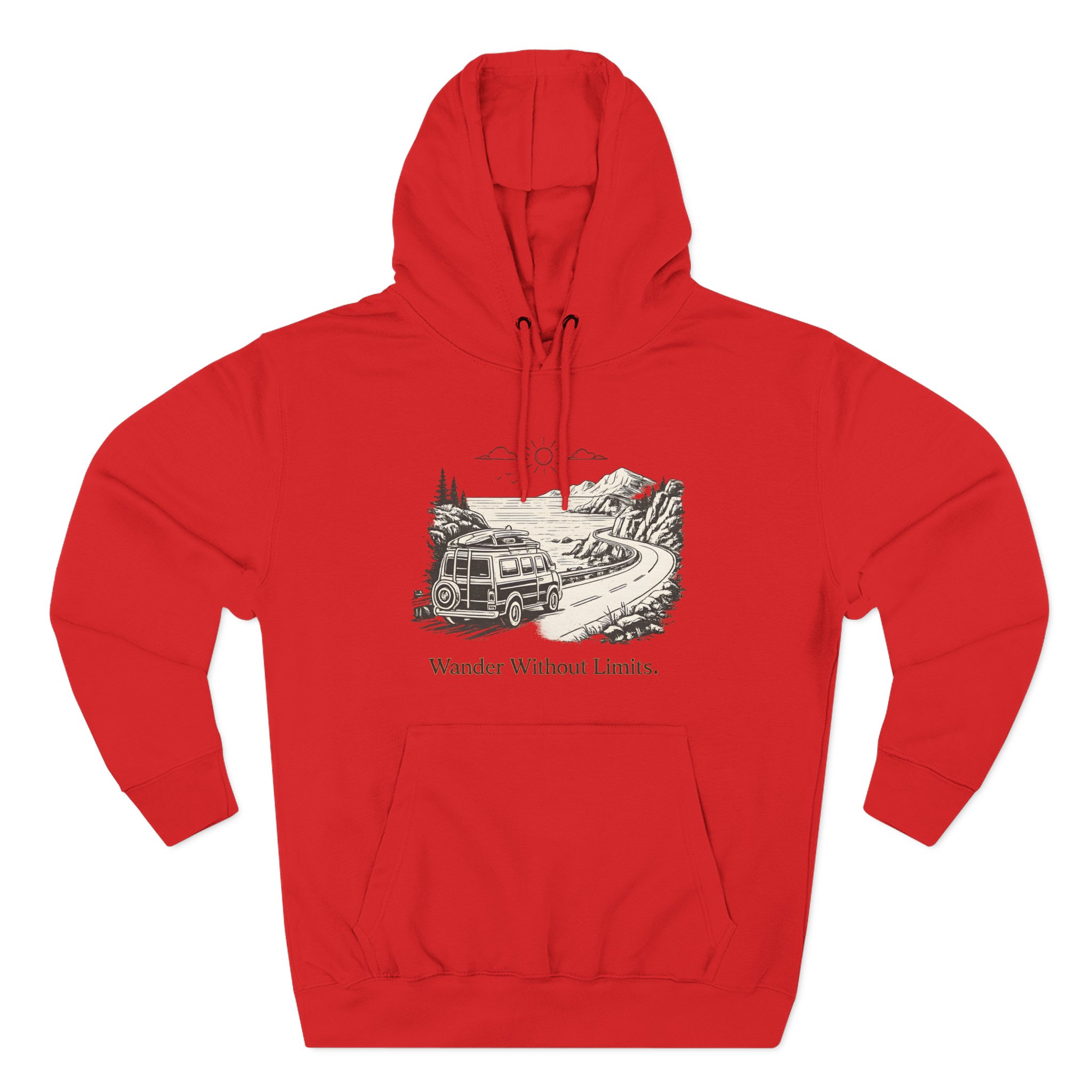 Three-Panel Fleece Hoodie - "Wander Without Limits" Design Minimal-Line