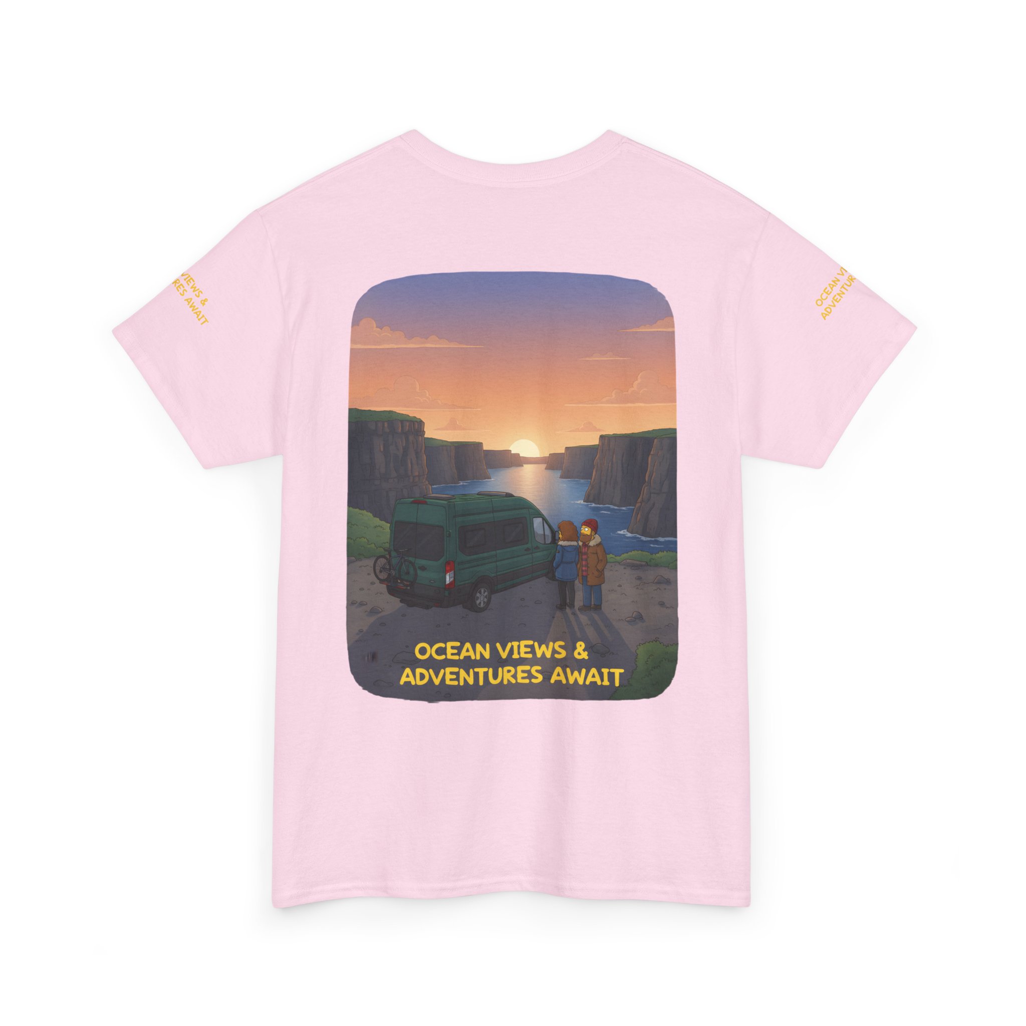 Unisex Heavy Cotton Tee — "Ocean Views-Adventures Awaits" Design Sitcom-Line