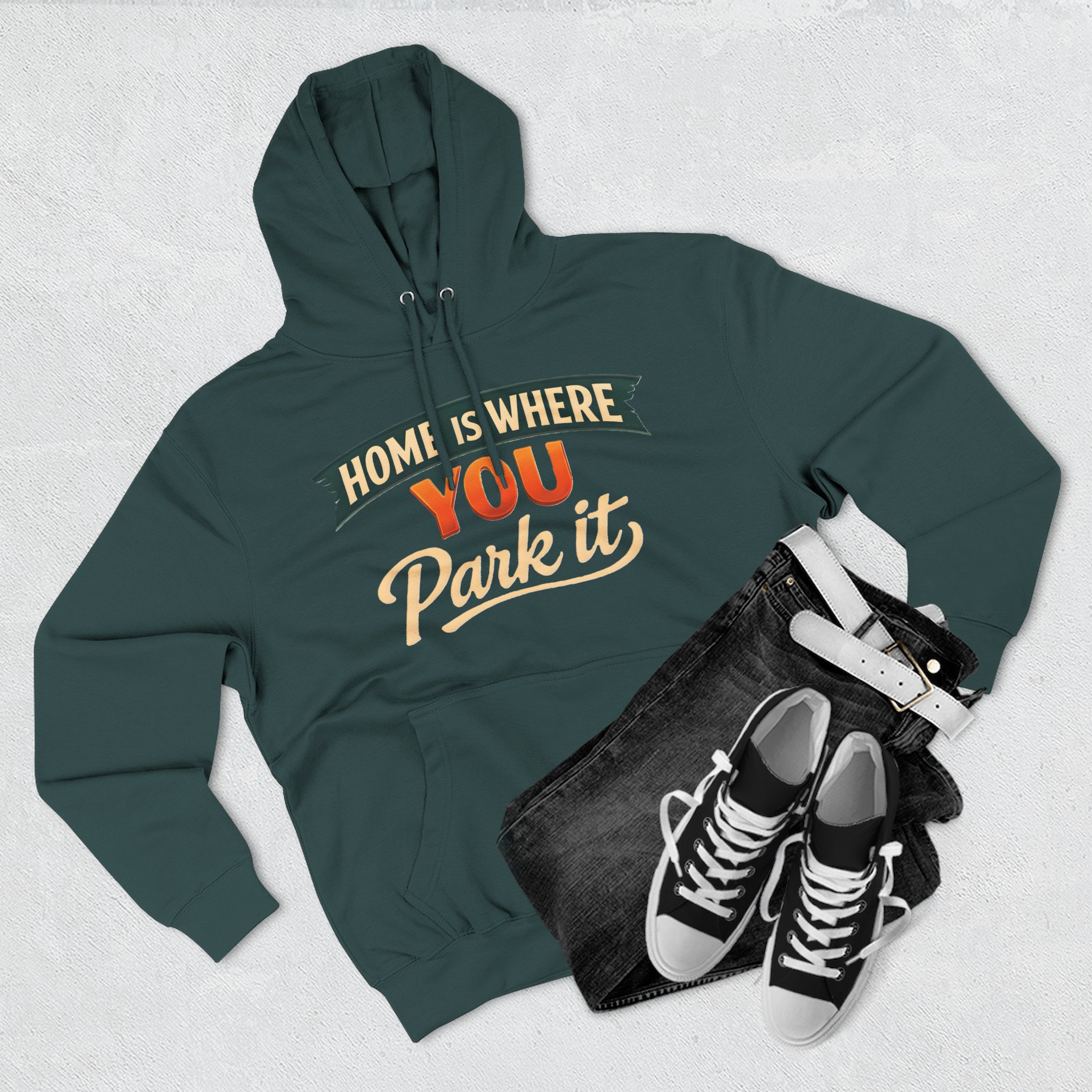 8910055820006576299_2048.jpeg Three-Panel Fleece Hoodie - "Home Is Where You Park It" Design Scenic-Line