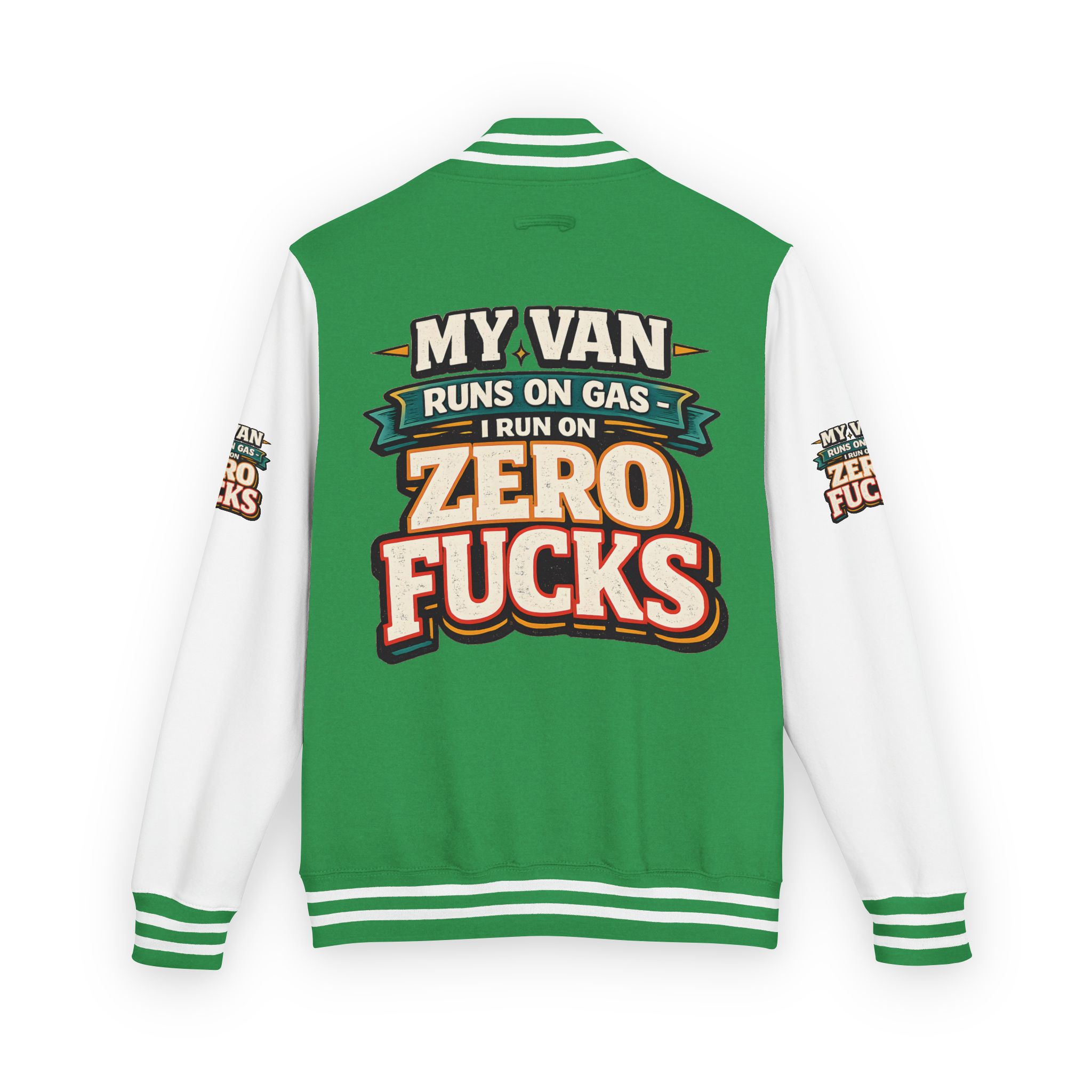 Unisex Heavyweight Letterman Jacket — "My Van Runs On Gas" Design F**K-Line