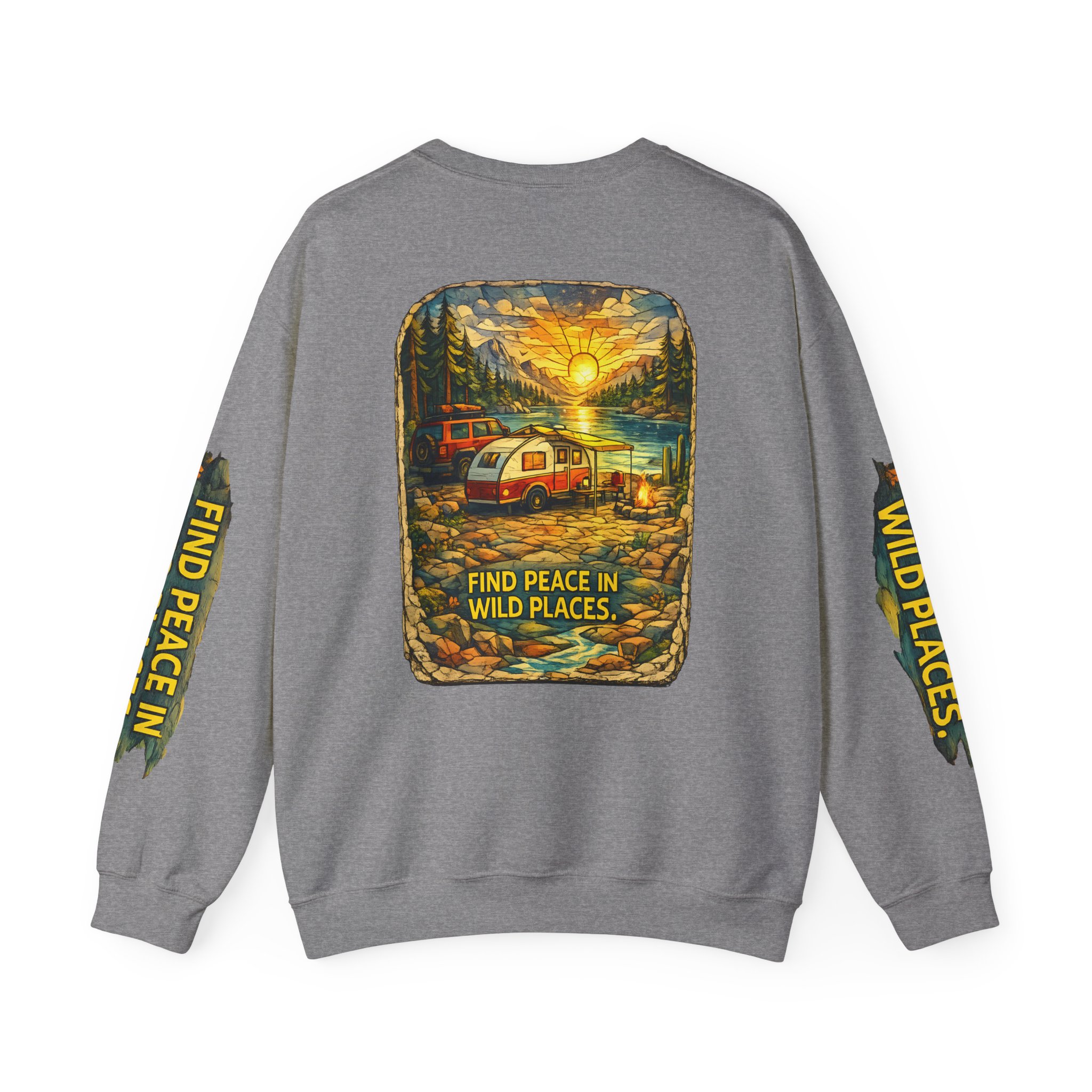 Unisex Heavy Blend™ Crewneck Sweatshirt — "Find Peace In Wild Places" Design Cubic-Line