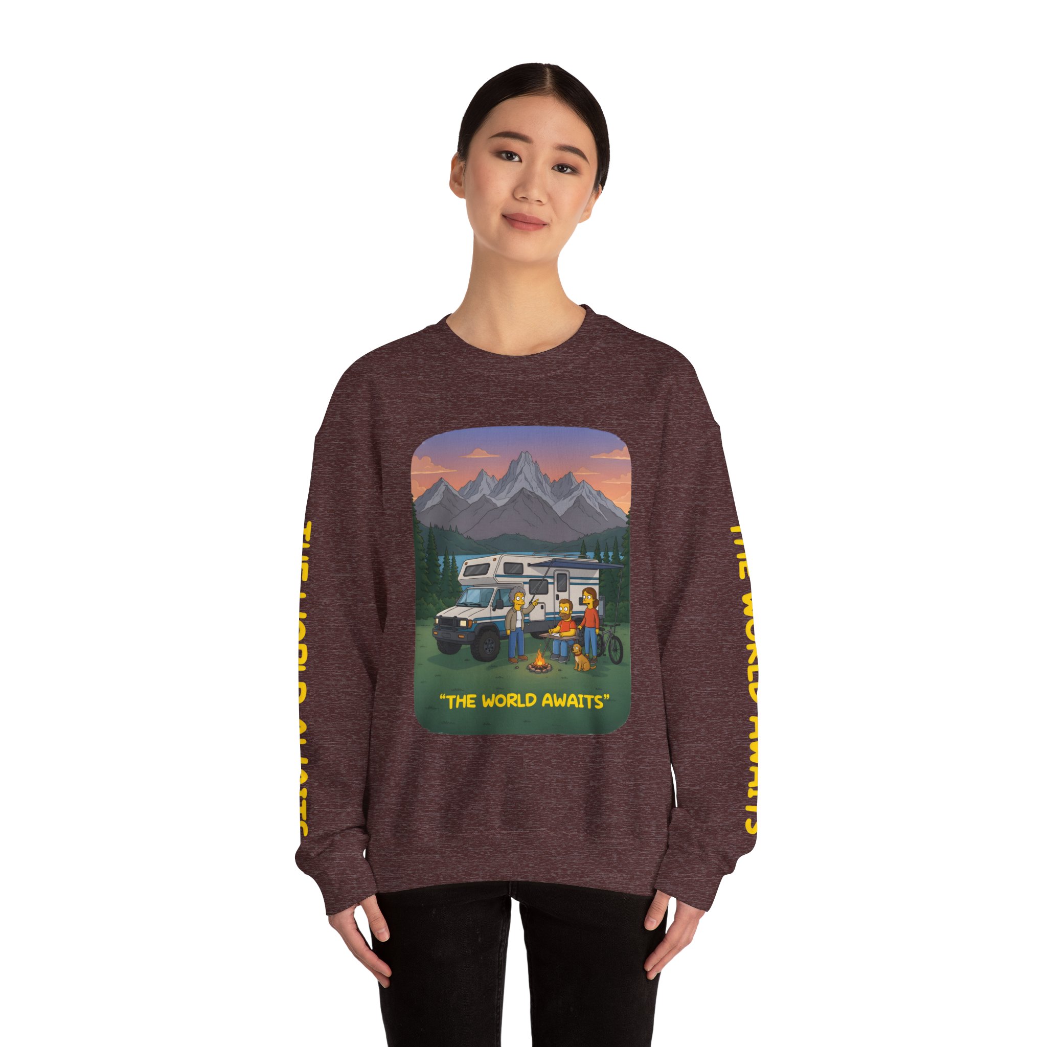 Unisex Heavy Blend™ Crewneck Sweatshirt — "The World Awaits" Design Sitcom-Line