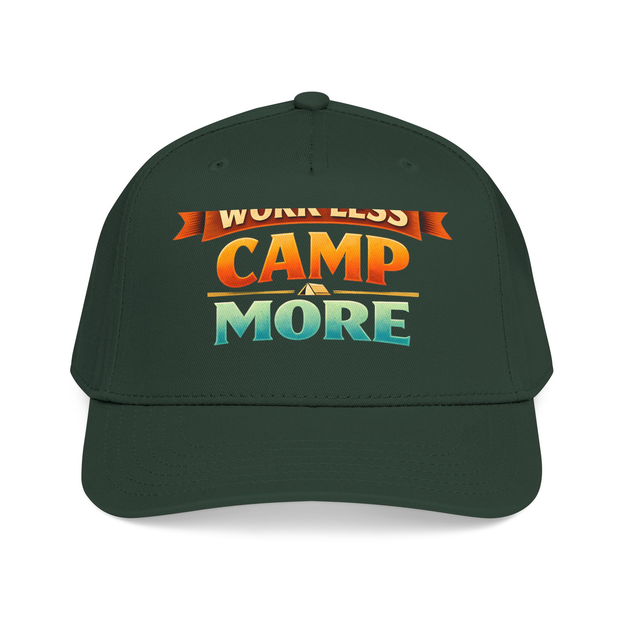 Baseball Cap - "Work Less-Camp More" Design Scenic-Line