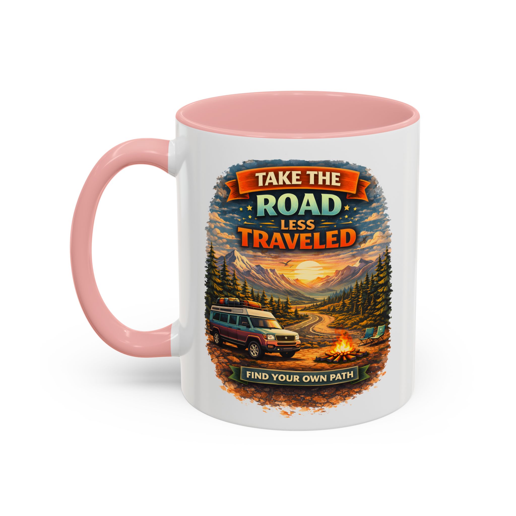 8918697843955485017_2048.jpeg Accent Coffee Mug (11, 15oz) — "Take The Road Less Traveled" Design Scenic-Line