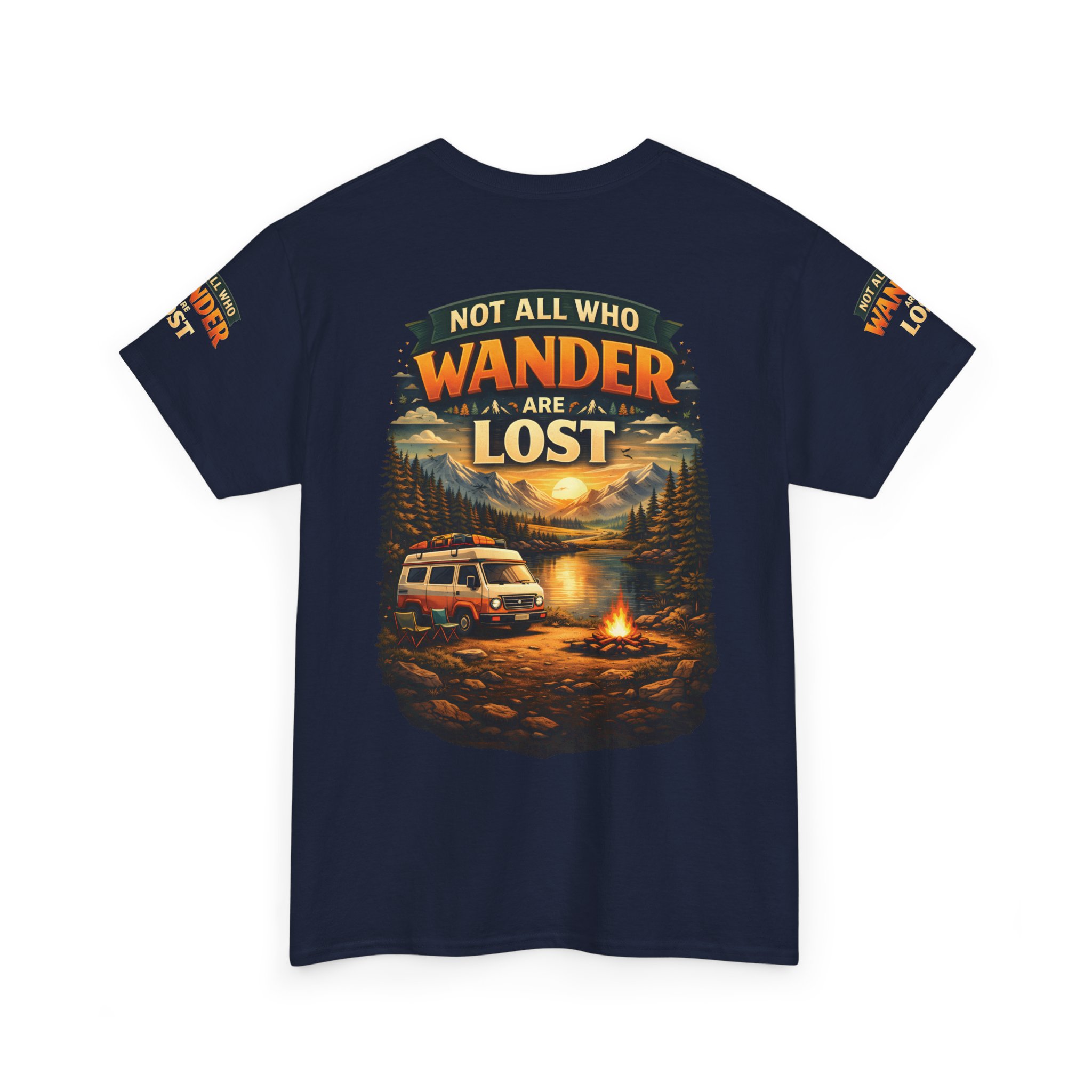 Unisex Heavy Cotton Tee — "Not All Who Wander Are Lost" Design Scenic-Line