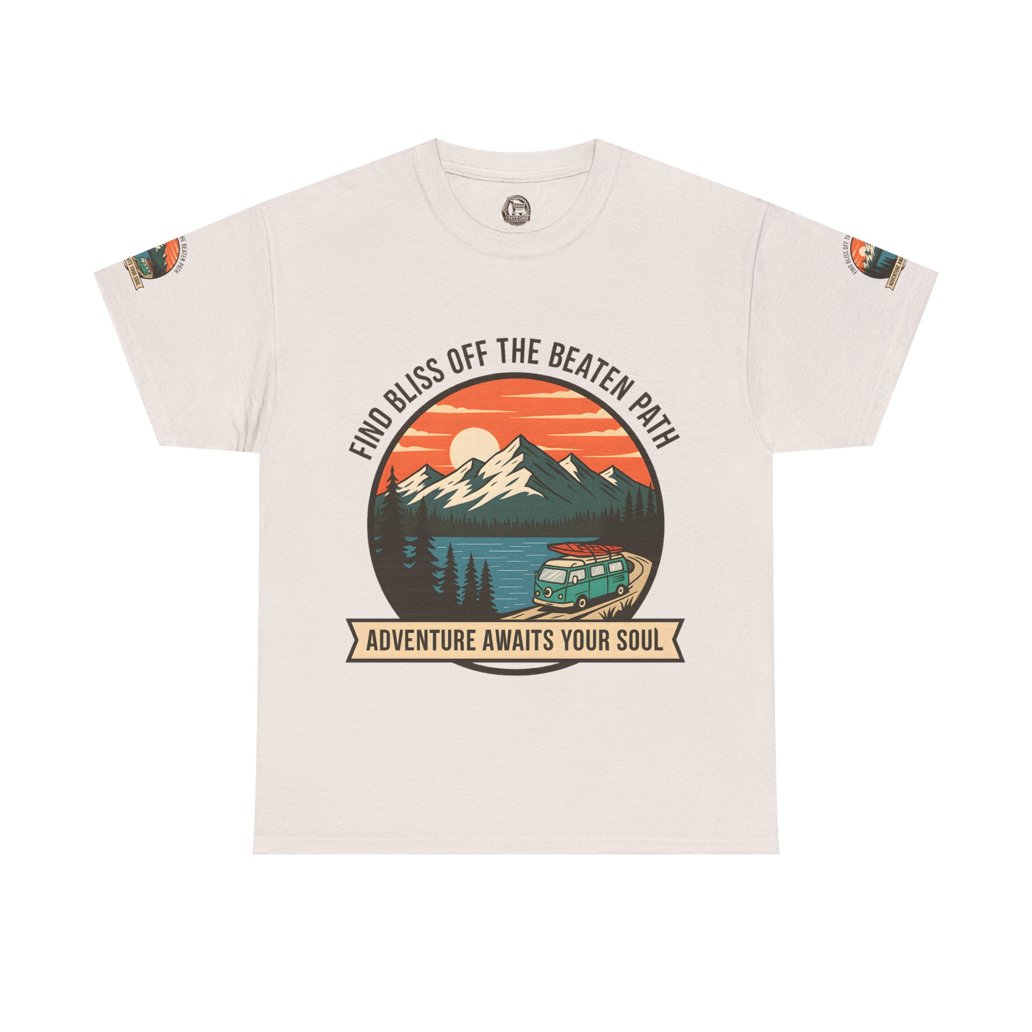 Unisex Heavy Cotton Tee — "Find Bliss Off the Beaten Path" Mountain & Camper T‑Shirt