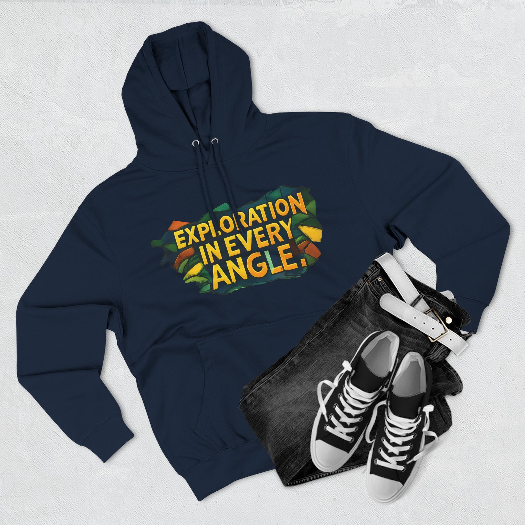 Three-Panel Fleece Hoodie - "Exploration In Every Angle" Design Cubic-Line