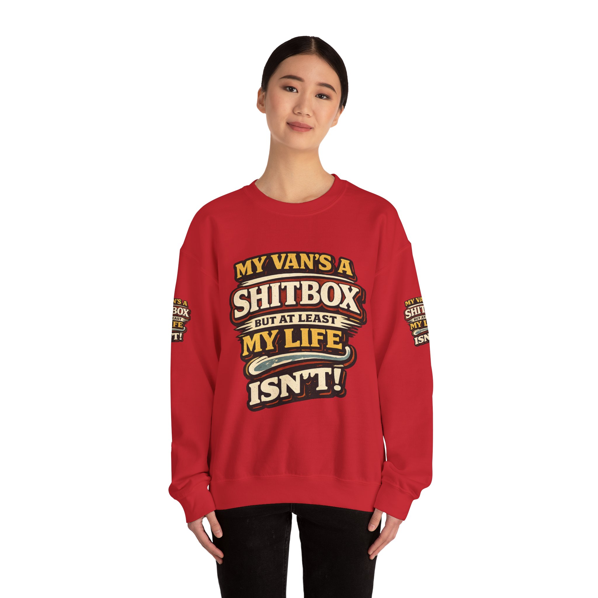 8929599064060104387_2048.jpeg Unisex Heavy Blend™ Crewneck Sweatshirt — "My Van`s A Shitbox" Design F**K-Line
