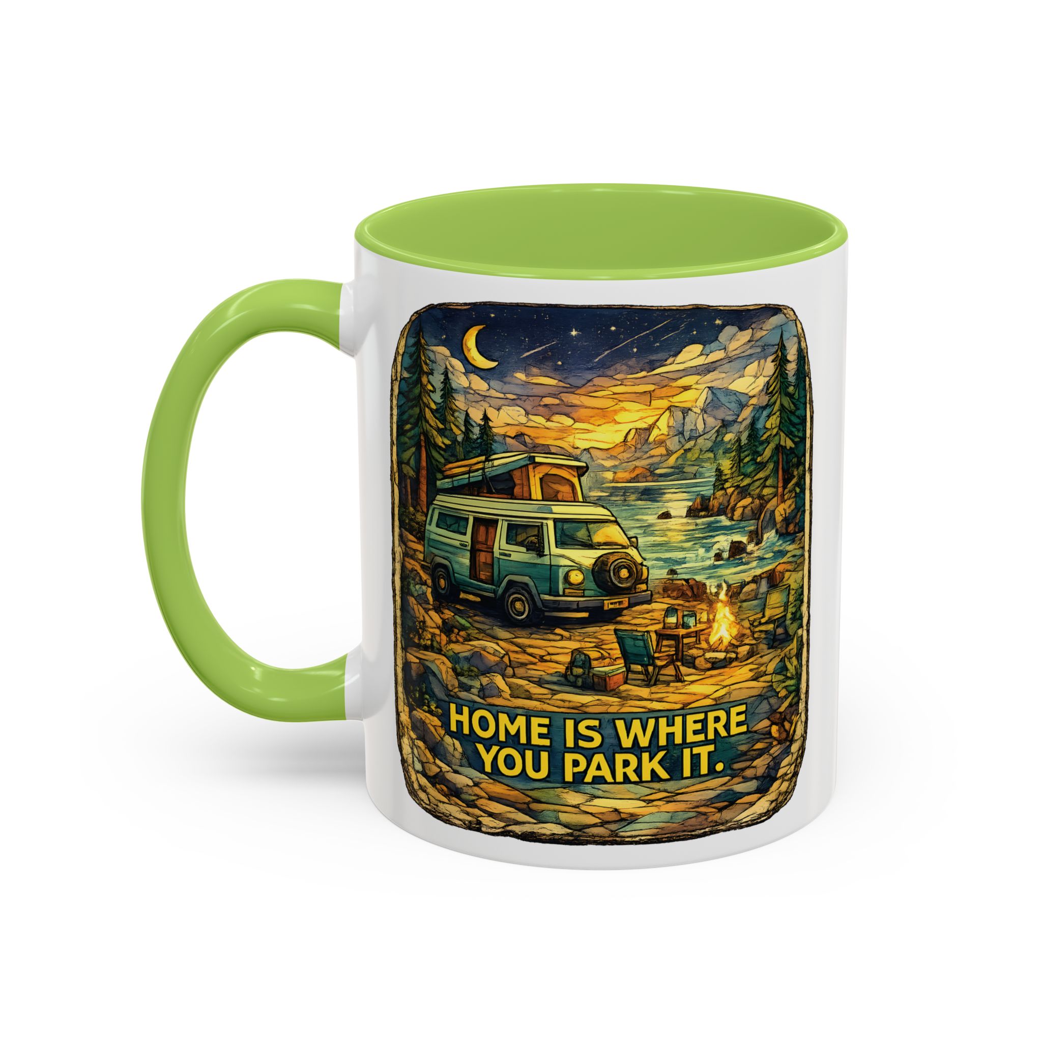 Accent Coffee Mug (11, 15oz) — "Home Is Where You Park It" Design Cubic-Line
