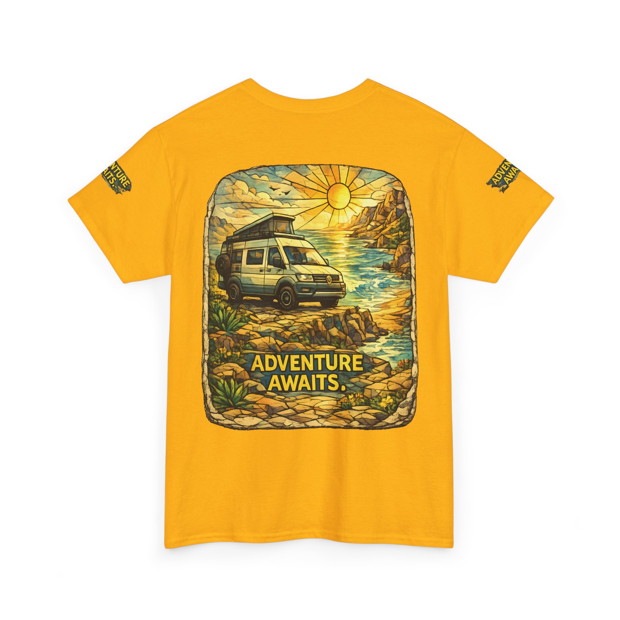 Unisex Heavy Cotton Tee — "Adventure Awaits" Design Cubic-Line