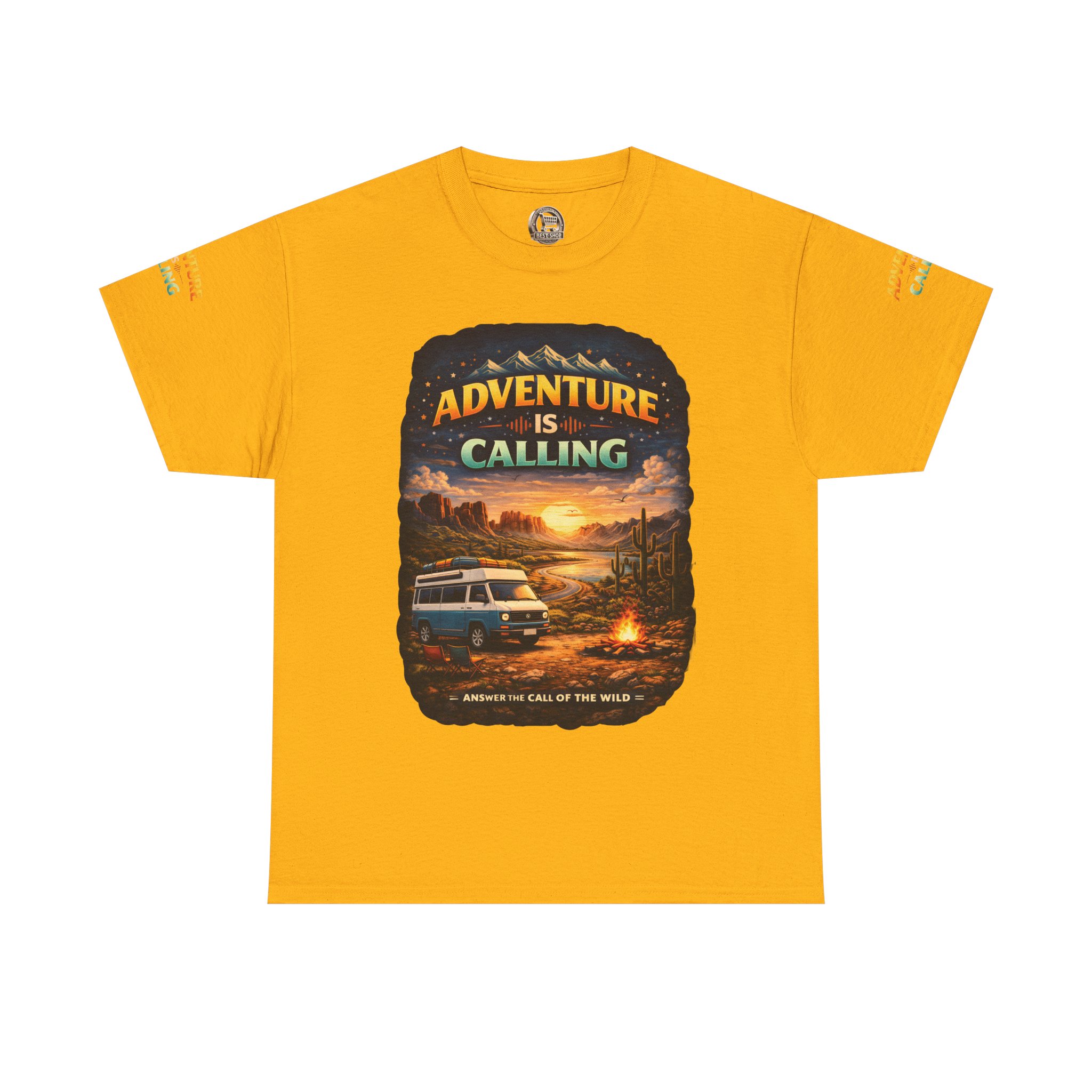 Unisex Heavy Cotton Tee — "Adventure Is Calling" Design Scenic-Line