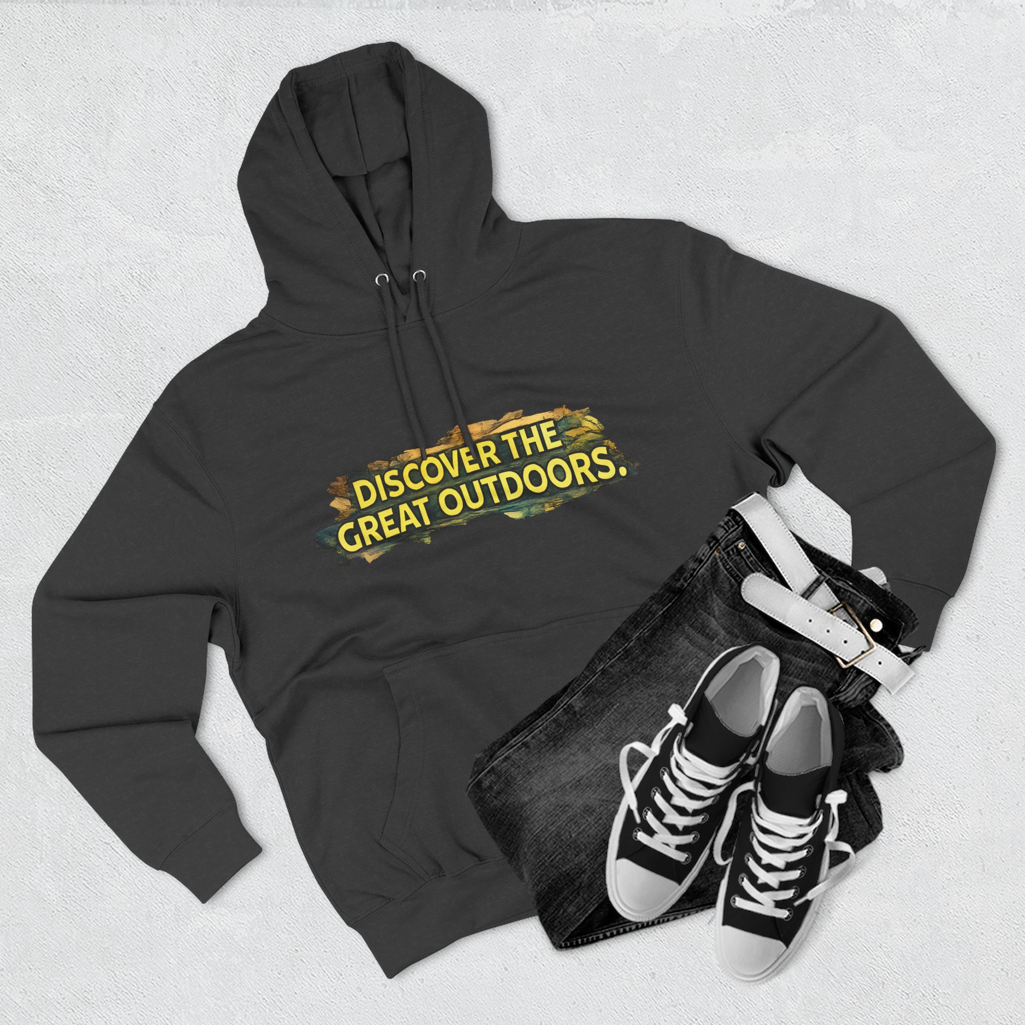 Three-Panel Fleece Hoodie - "Discover The Great Outdoors" Design Cubic-Line