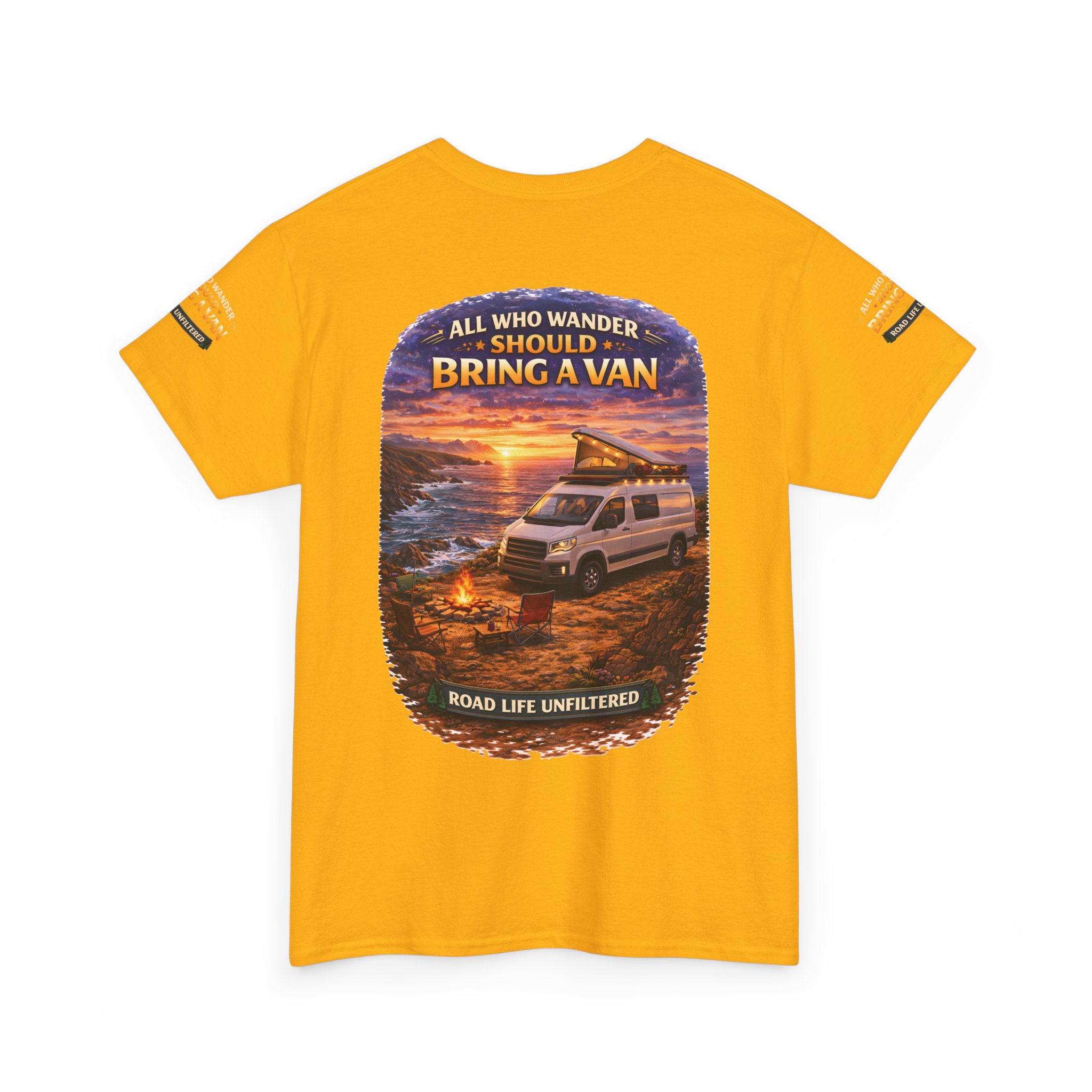 Unisex Heavy Cotton Tee — "All Who wander Should Bring A Van" Design Scenic-Line