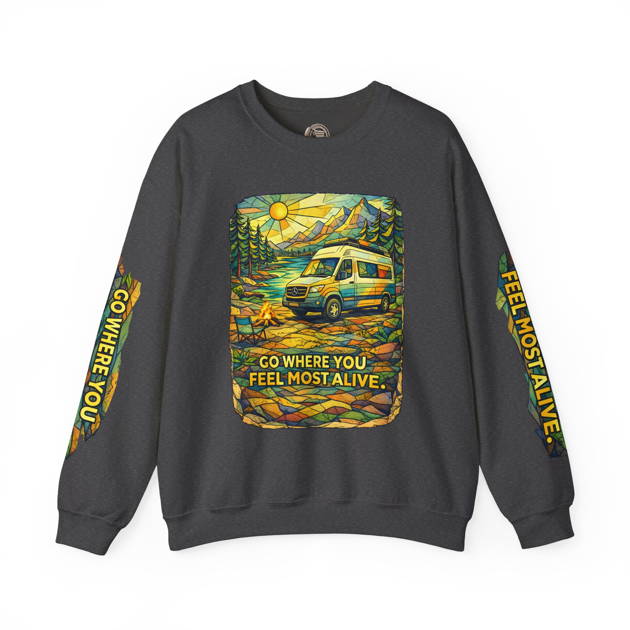 Unisex Heavy Blend™ Crewneck Sweatshirt — "Go Where You Feel Most Alive" Design Cubic-Line