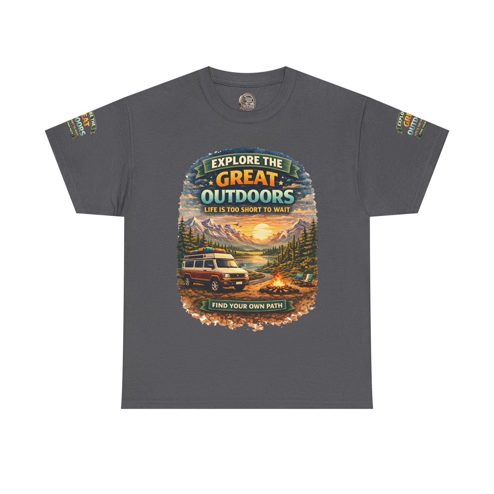 Unisex Heavy Cotton Tee — "Explore The Great Outdoors" Design Scenic-Line