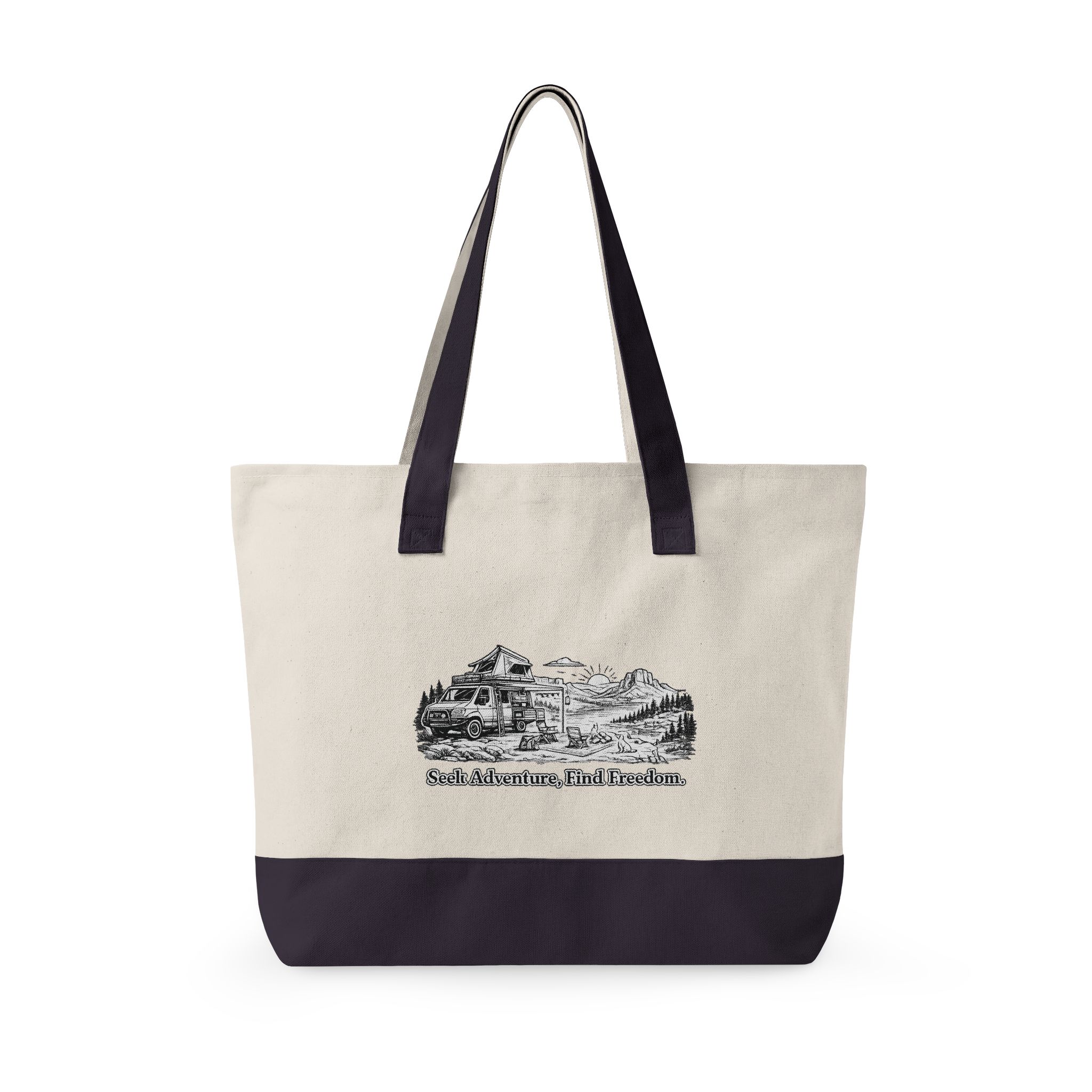 Zippered Canvas Tote — "Seek Adventure, Find Freedom" (Design Minimal-Line)