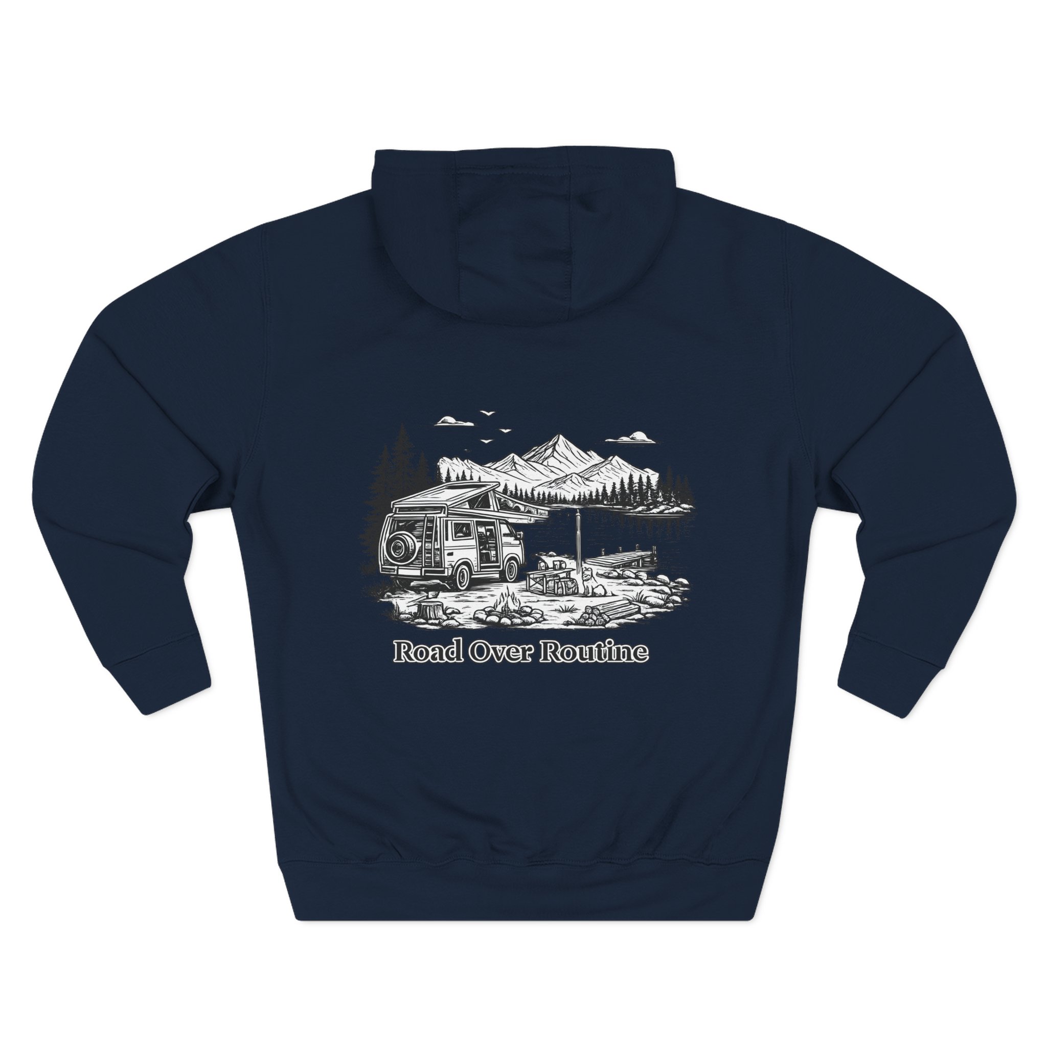 Three-Panel Fleece Hoodie - "Road Over Routine" Design Minimal-Line