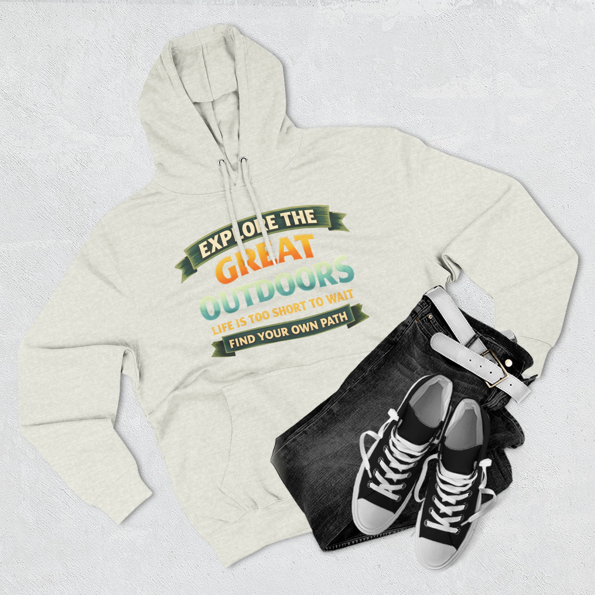 Three-Panel Fleece Hoodie - "Explore The Great Outdoors" Design Scenic-Line