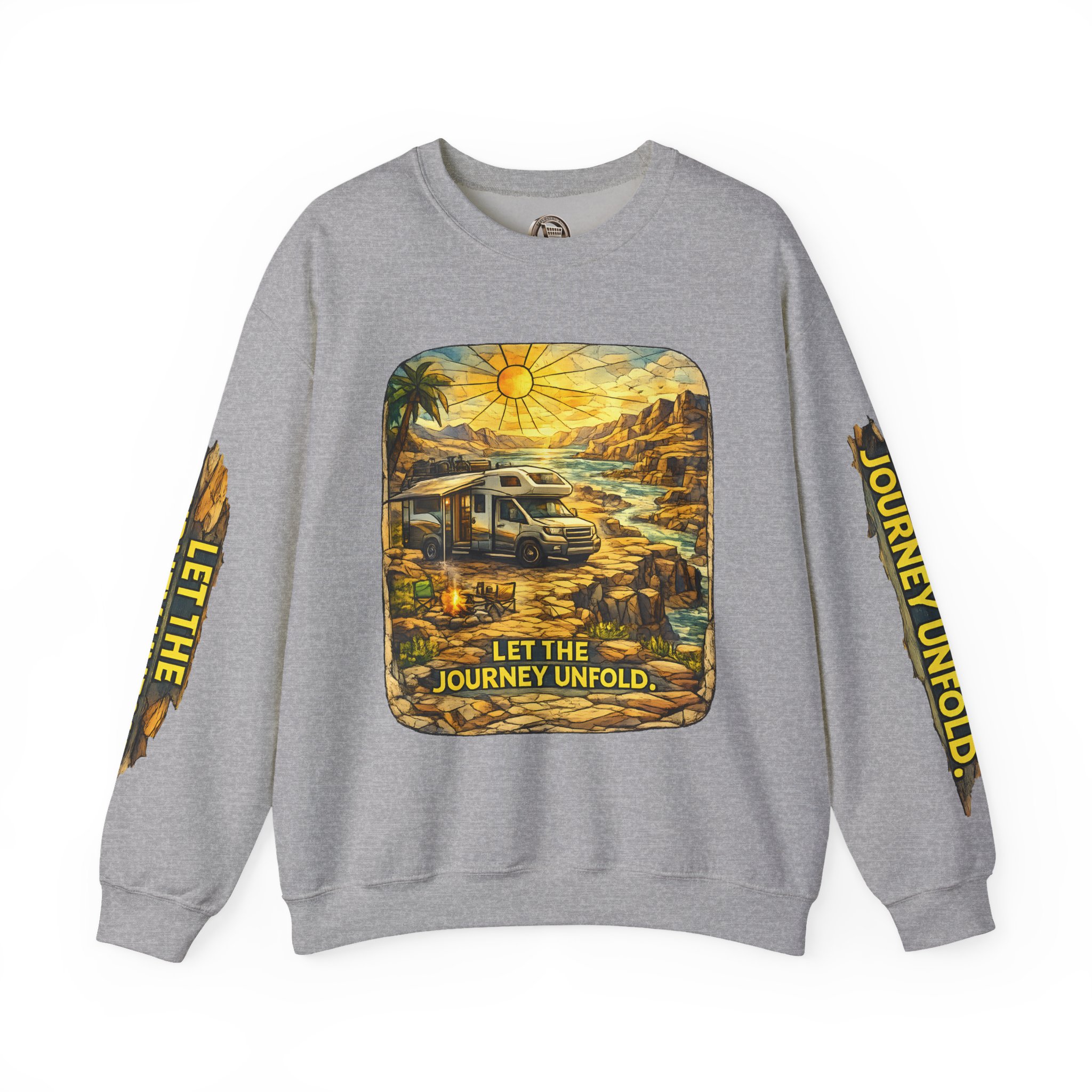 Unisex Heavy Blend™ Crewneck Sweatshirt — "Let The Journey Unfold" Design Cubic-Line