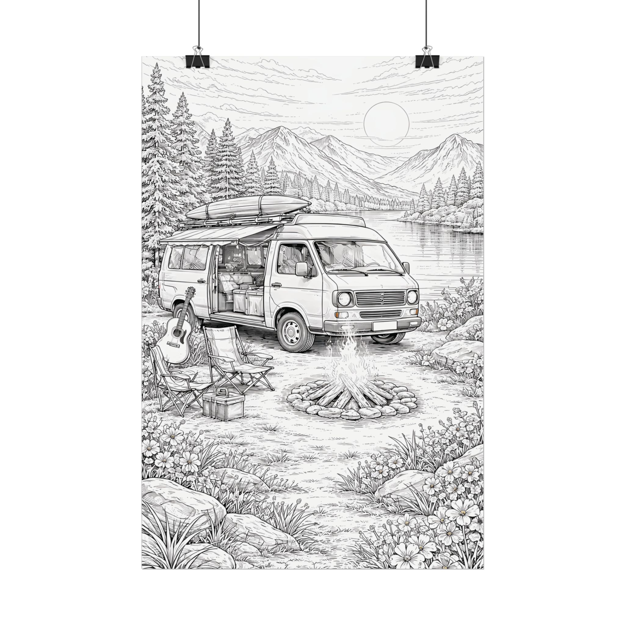 Campervan Poster — Vintage RV Camping Landscape Wall Art
