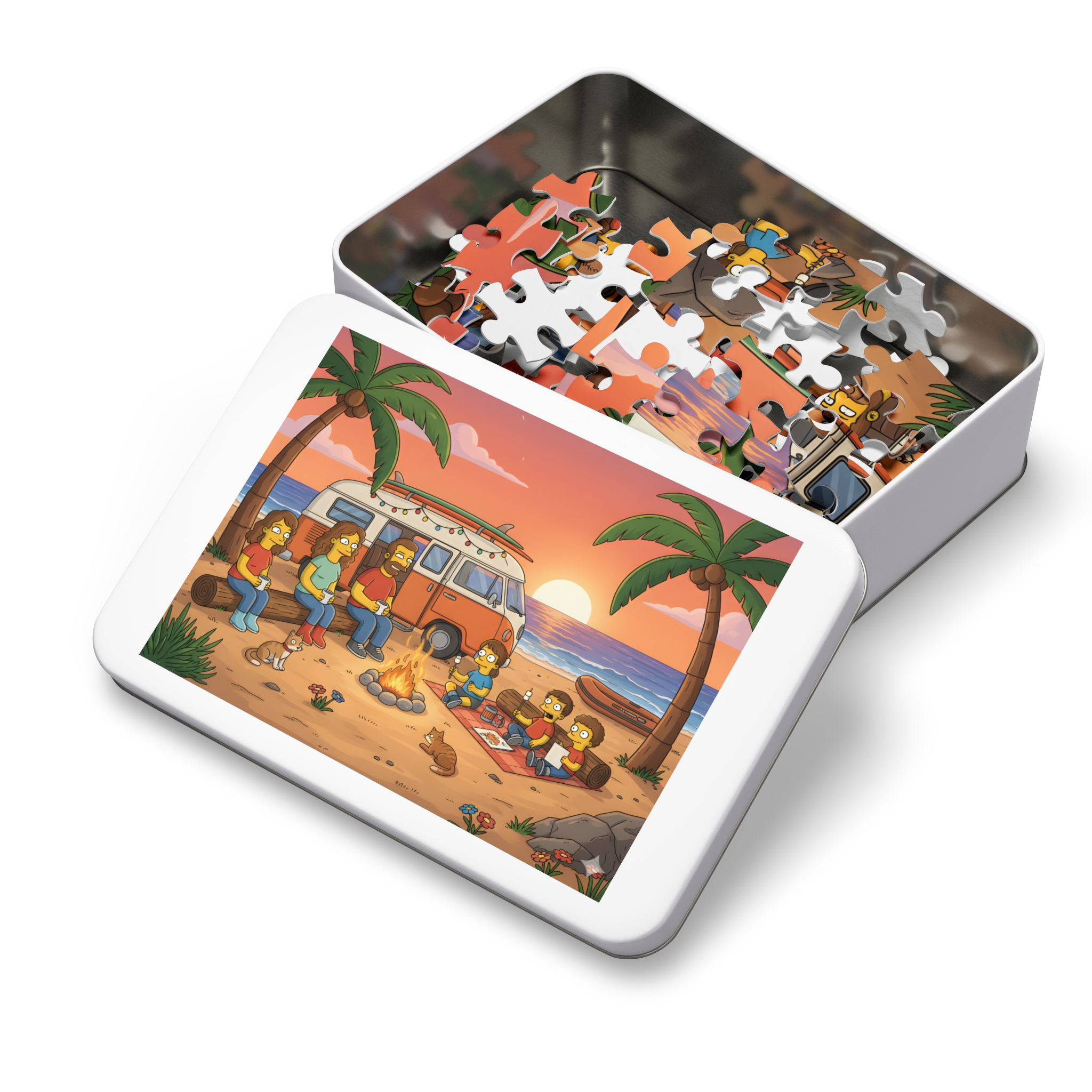 Jigsaw Puzzle with Tin — Sunset Surf Van Scene