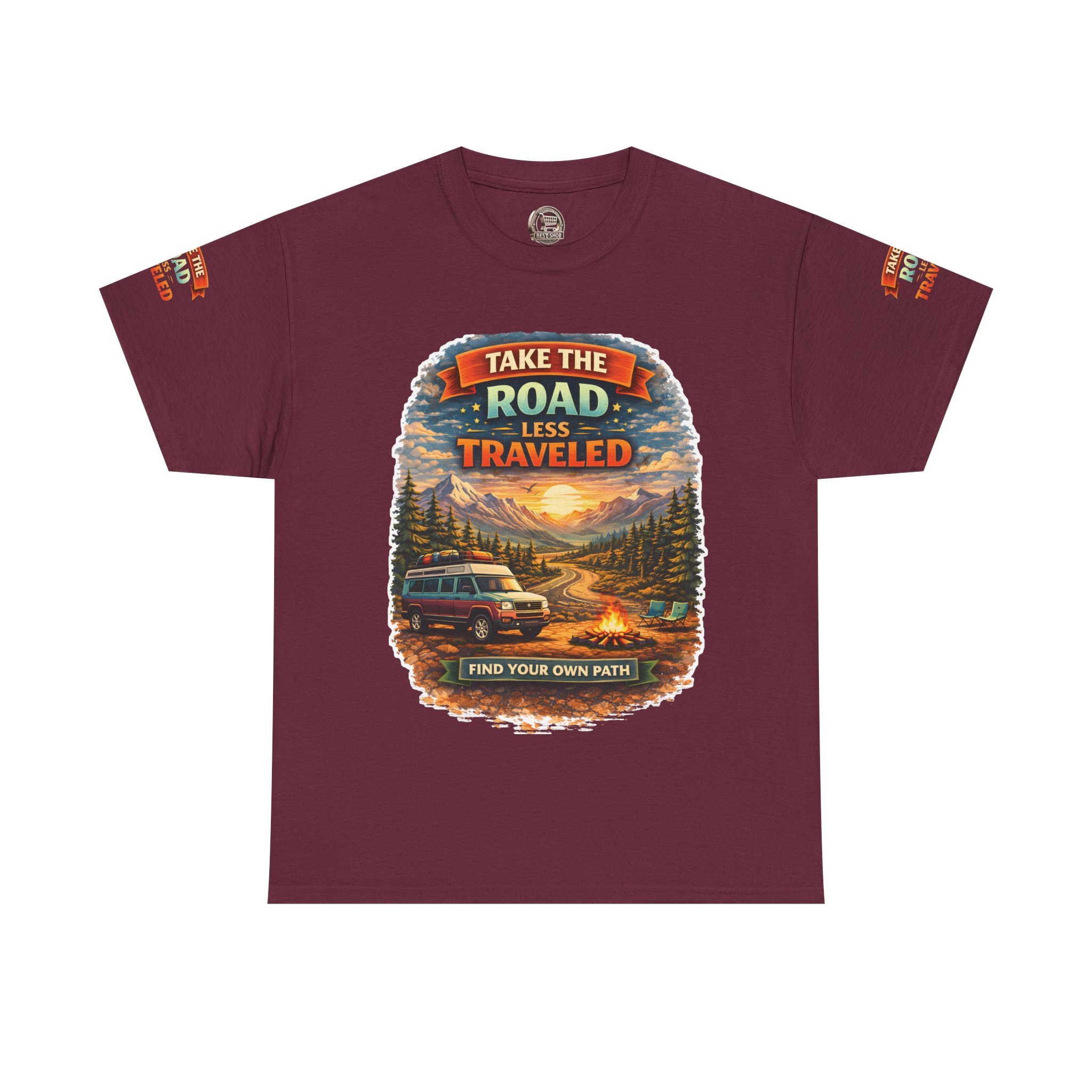 Unisex Heavy Cotton Tee — "Take The Road Less Traveled" Design Scenic-Line