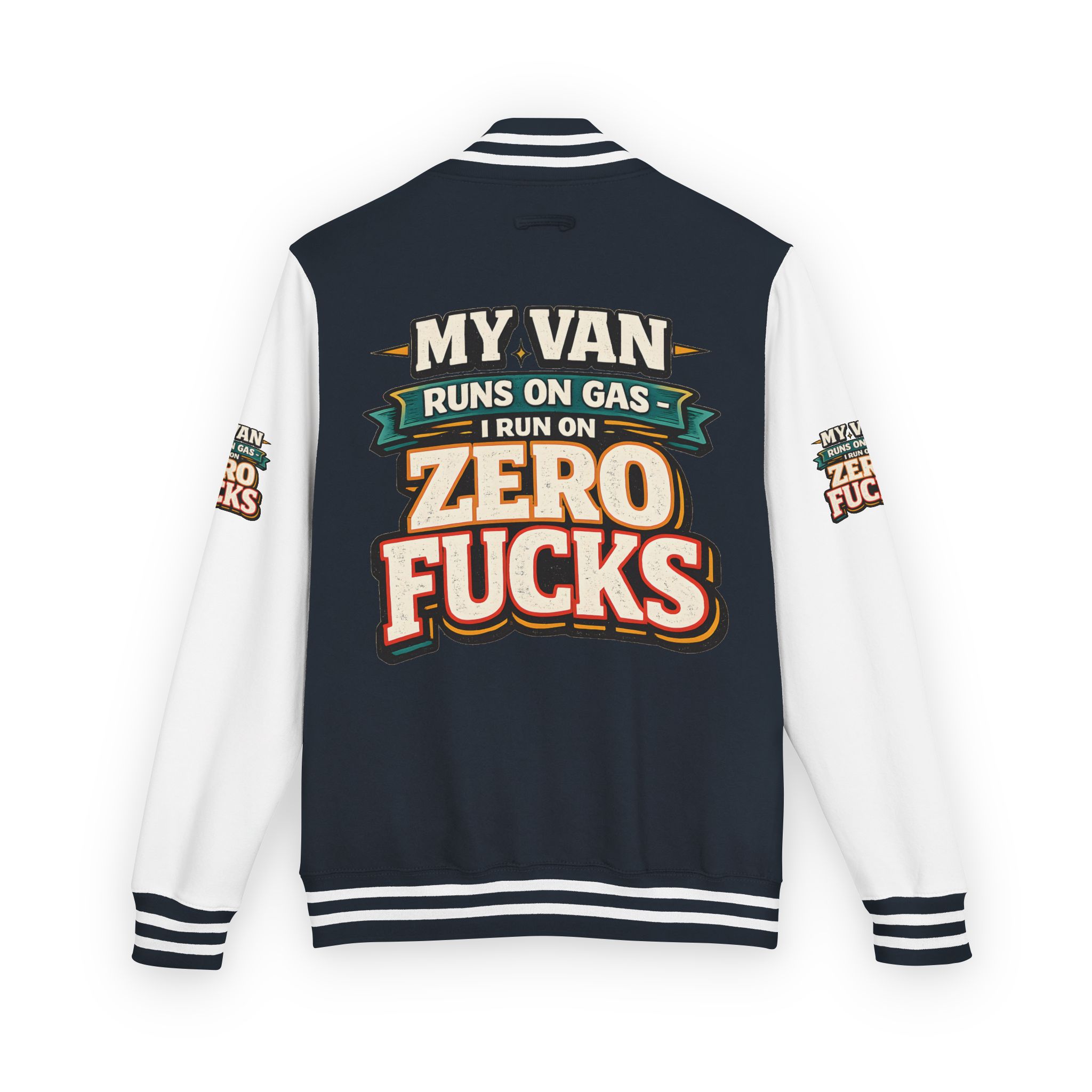 Unisex Heavyweight Letterman Jacket — "My Van Runs On Gas" Design F**K-Line