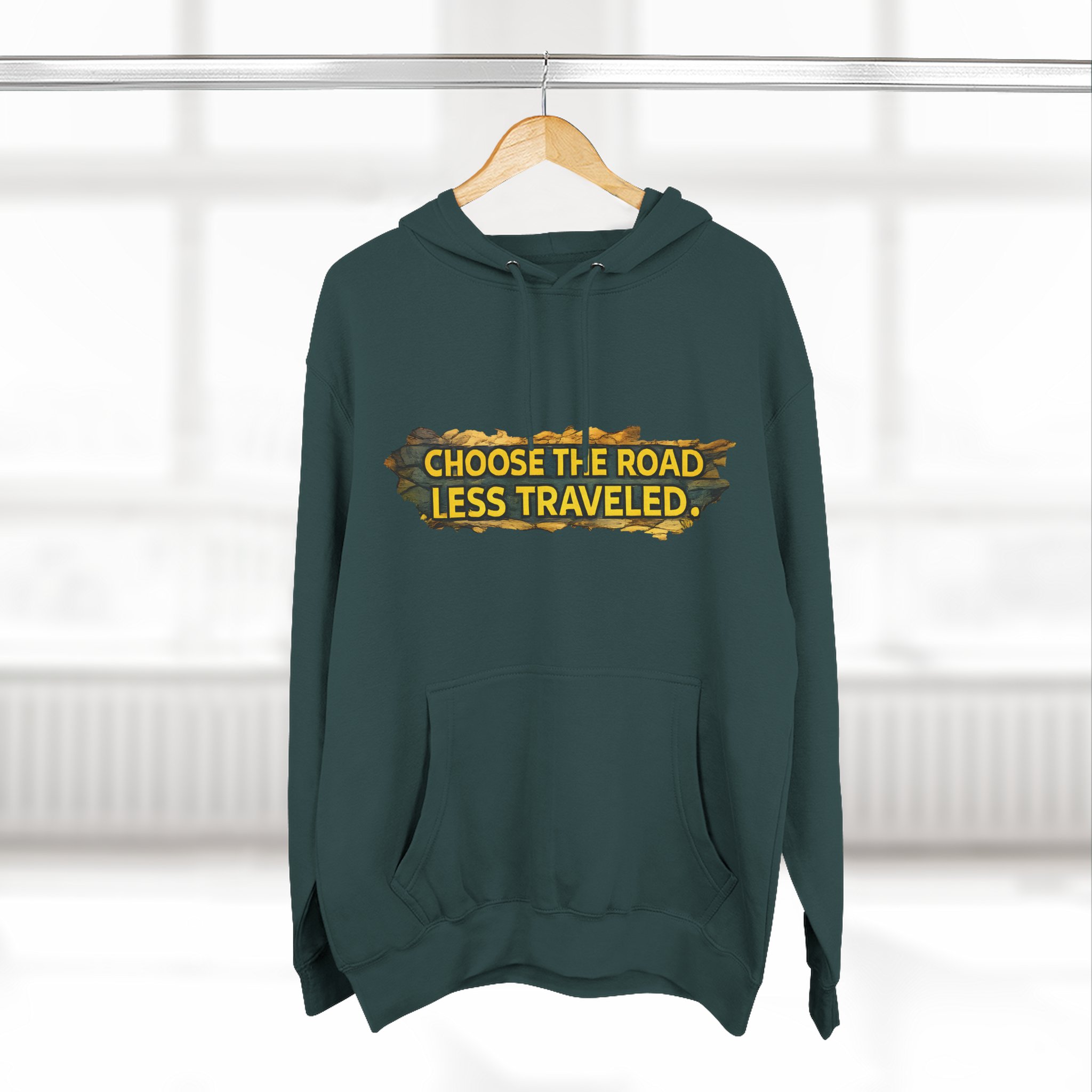 Three-Panel Fleece Hoodie - "Choose The Road Less Traveled" Design Cubic-Line