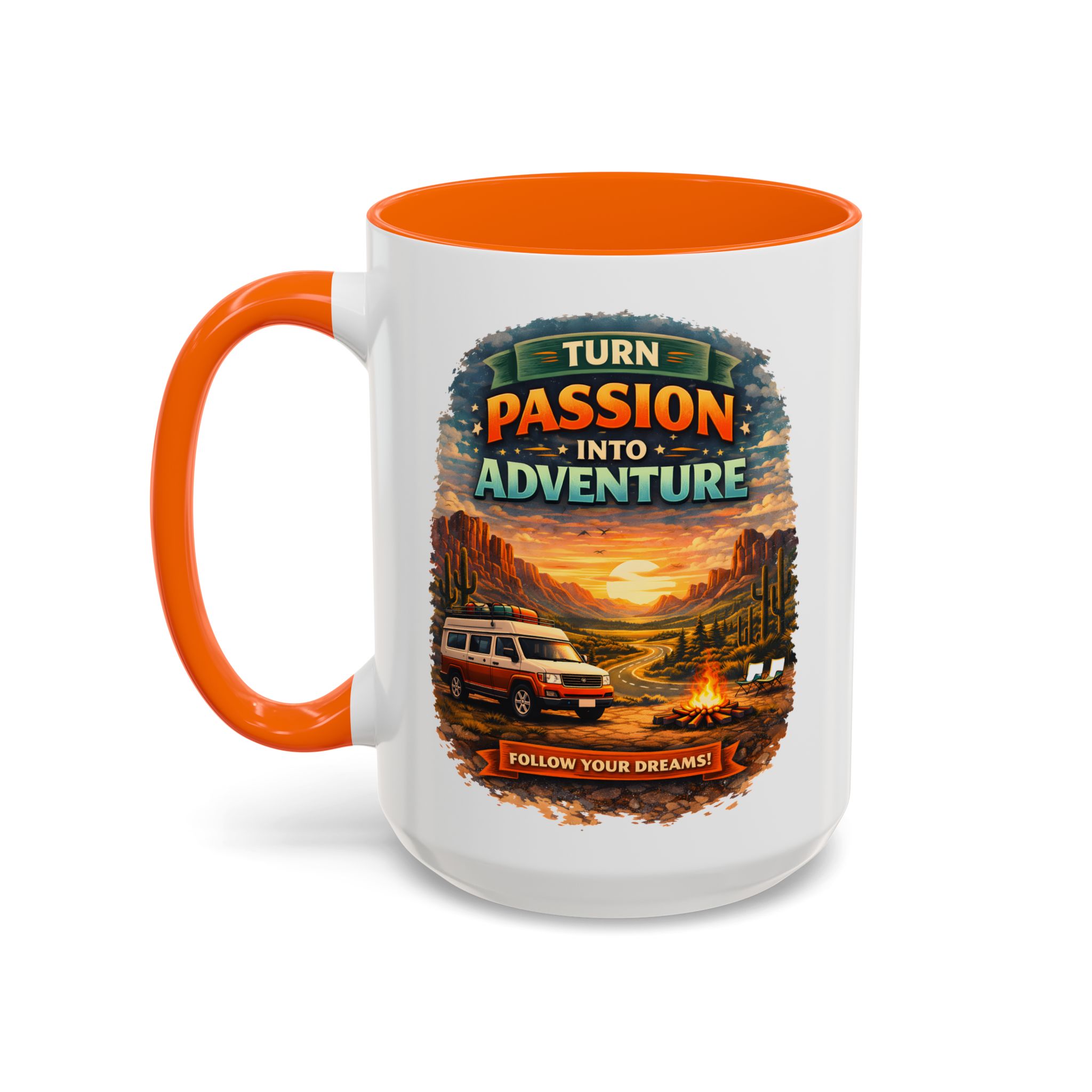 Accent Coffee Mug (11, 15oz) — "Turn Passion Into Adventure" Design Scenic-Line