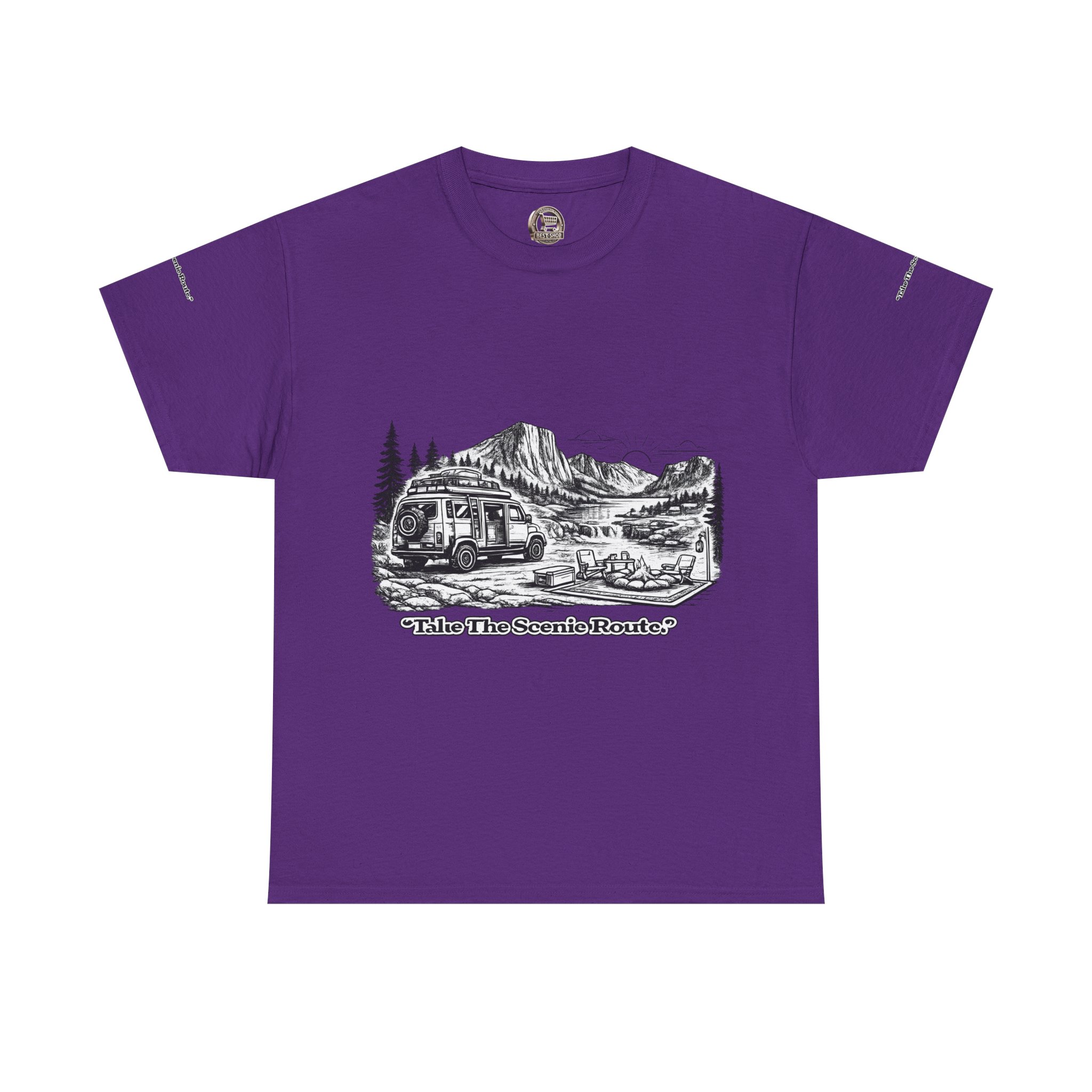 Unisex Heavy Cotton Tee — "Take The Scenic Route" Design Minimal-Line