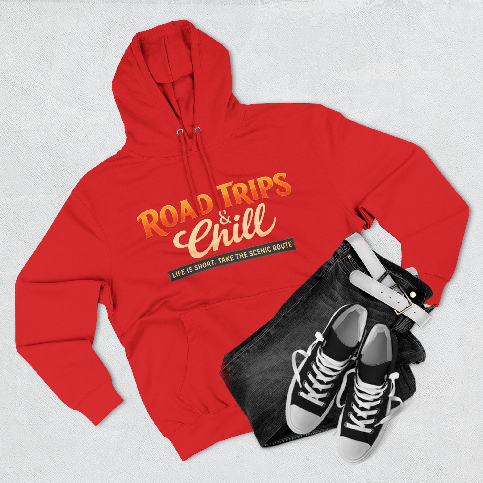 Three-Panel Fleece Hoodie - "Road Trips & Chill" Design Scenic-Line
