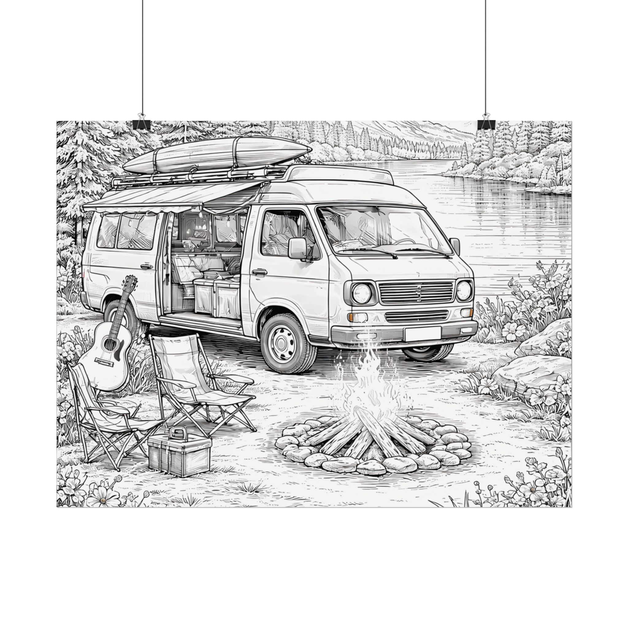 Campervan Poster — Vintage RV Camping Landscape Wall Art