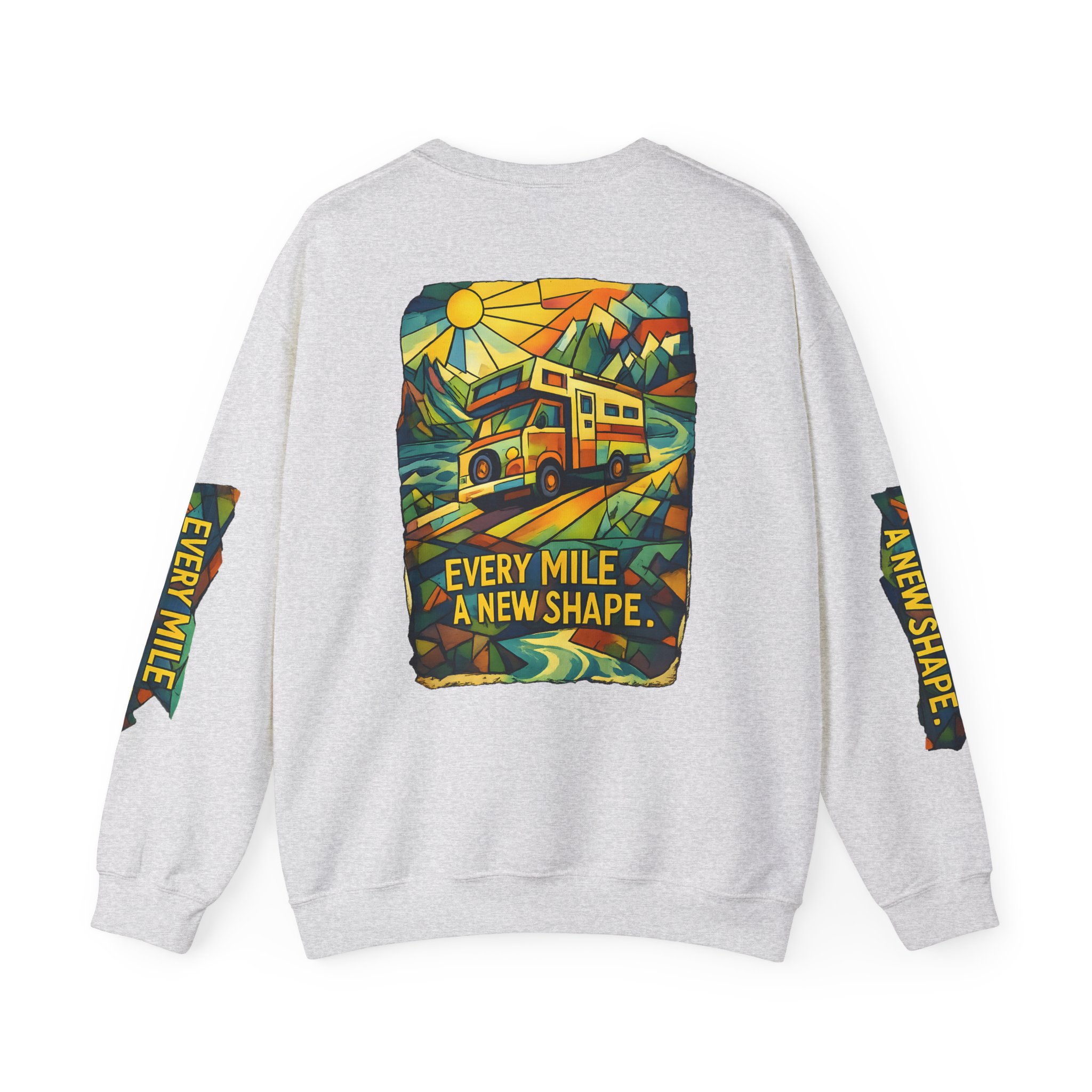 Unisex Heavy Blend™ Crewneck Sweatshirt — "Every Mile A New Shape" Design Cubic-Line